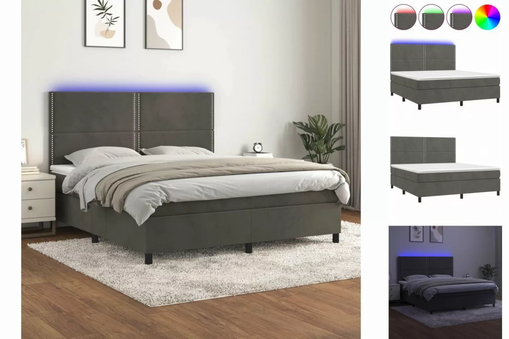 vidaXL Bettgestell Boxspringbett mit Matratze LED Dunkelgrau 180x200 cm Sam günstig online kaufen