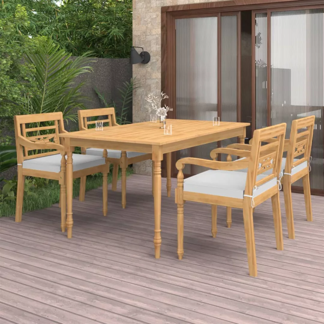 5-tlg. Garten-essgruppe Mit Kissen Massivholz Teak günstig online kaufen