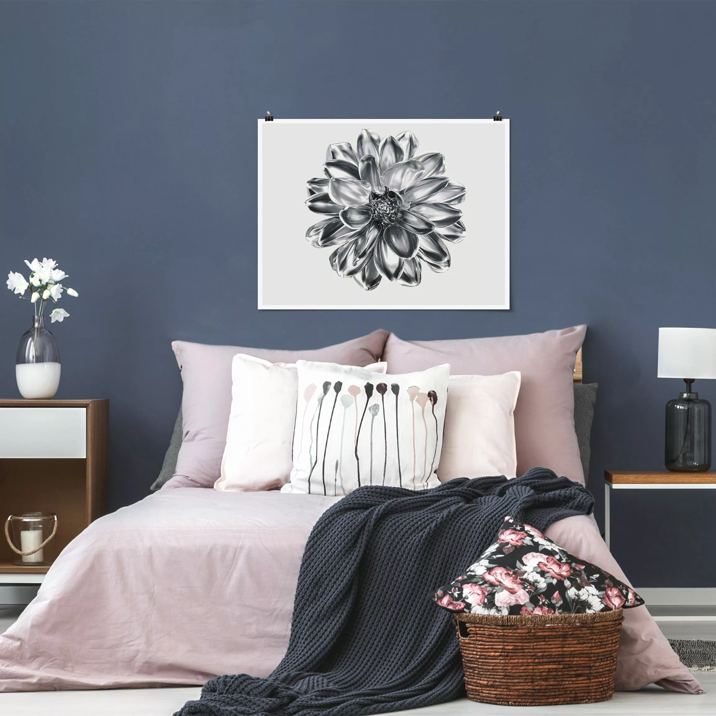 Poster Fotografie Dahlie Blume Silber Metallic günstig online kaufen