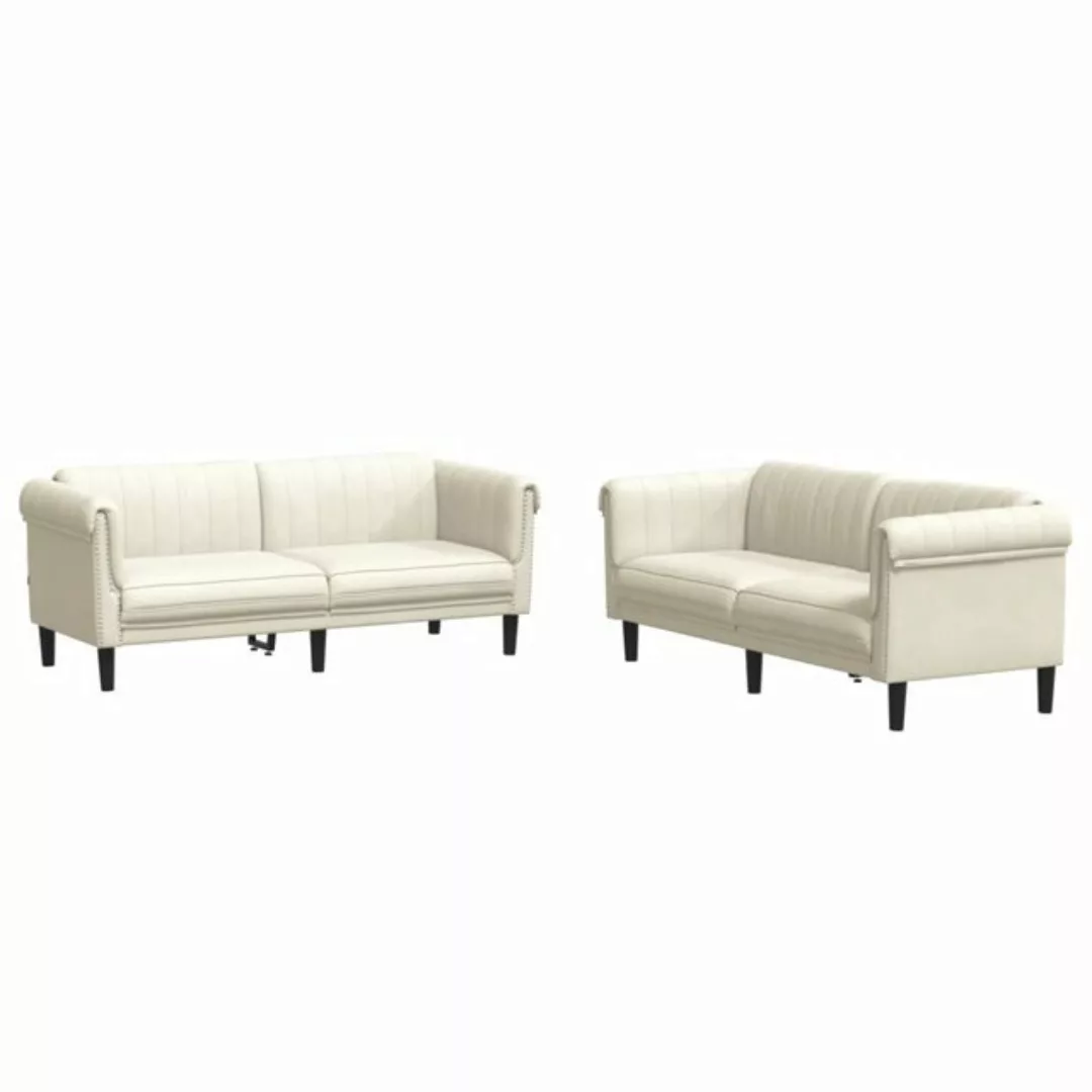 vidaXL Sofa 2-tlg. Sofagarnitur Creme Samt günstig online kaufen