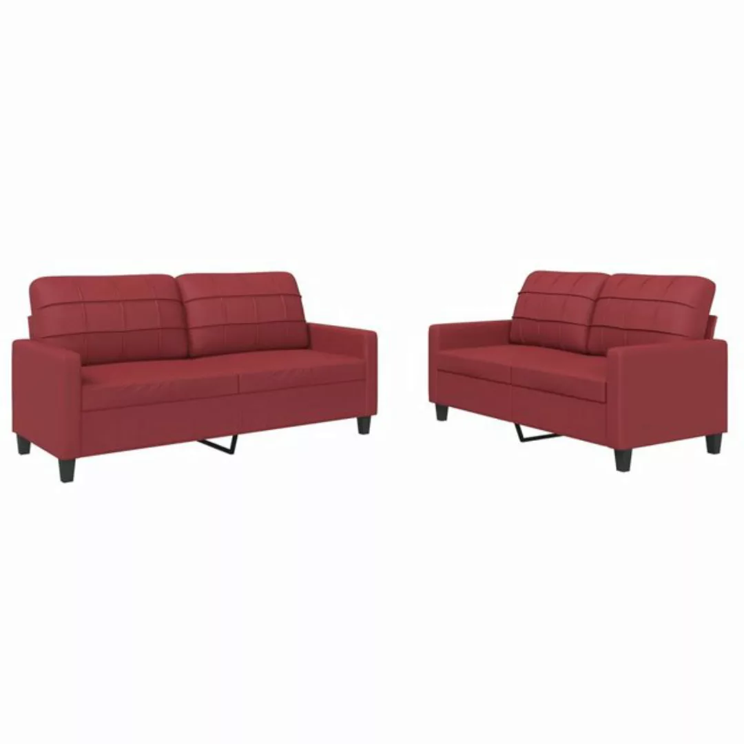 vidaXL Sofa, 2-tlg. Sofagarnitur mit Kissen Weinrot Kunstleder günstig online kaufen