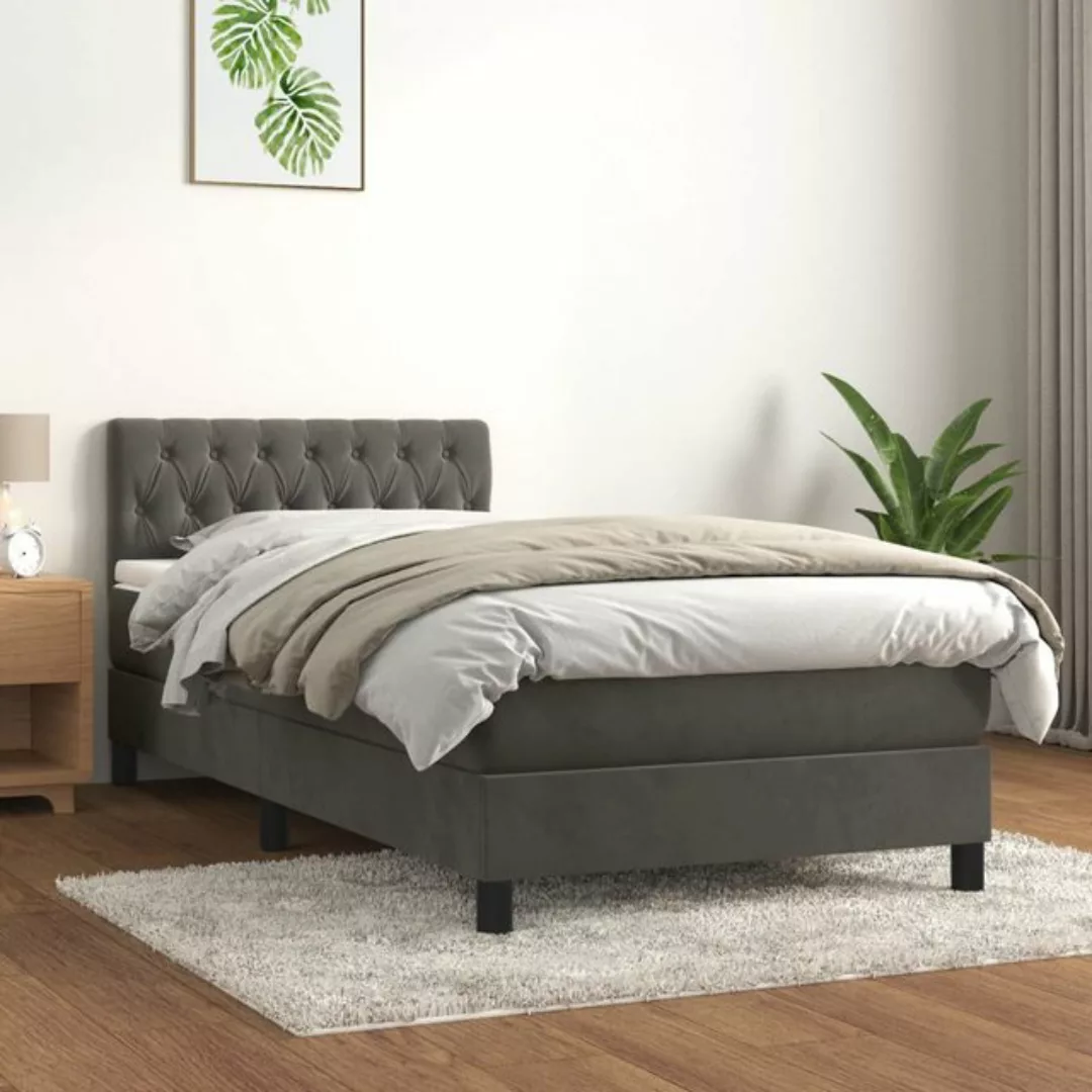 vidaXL Bettgestell Boxspringbett mit Matratze Dunkelgrau 100x200 cm Samt Be günstig online kaufen