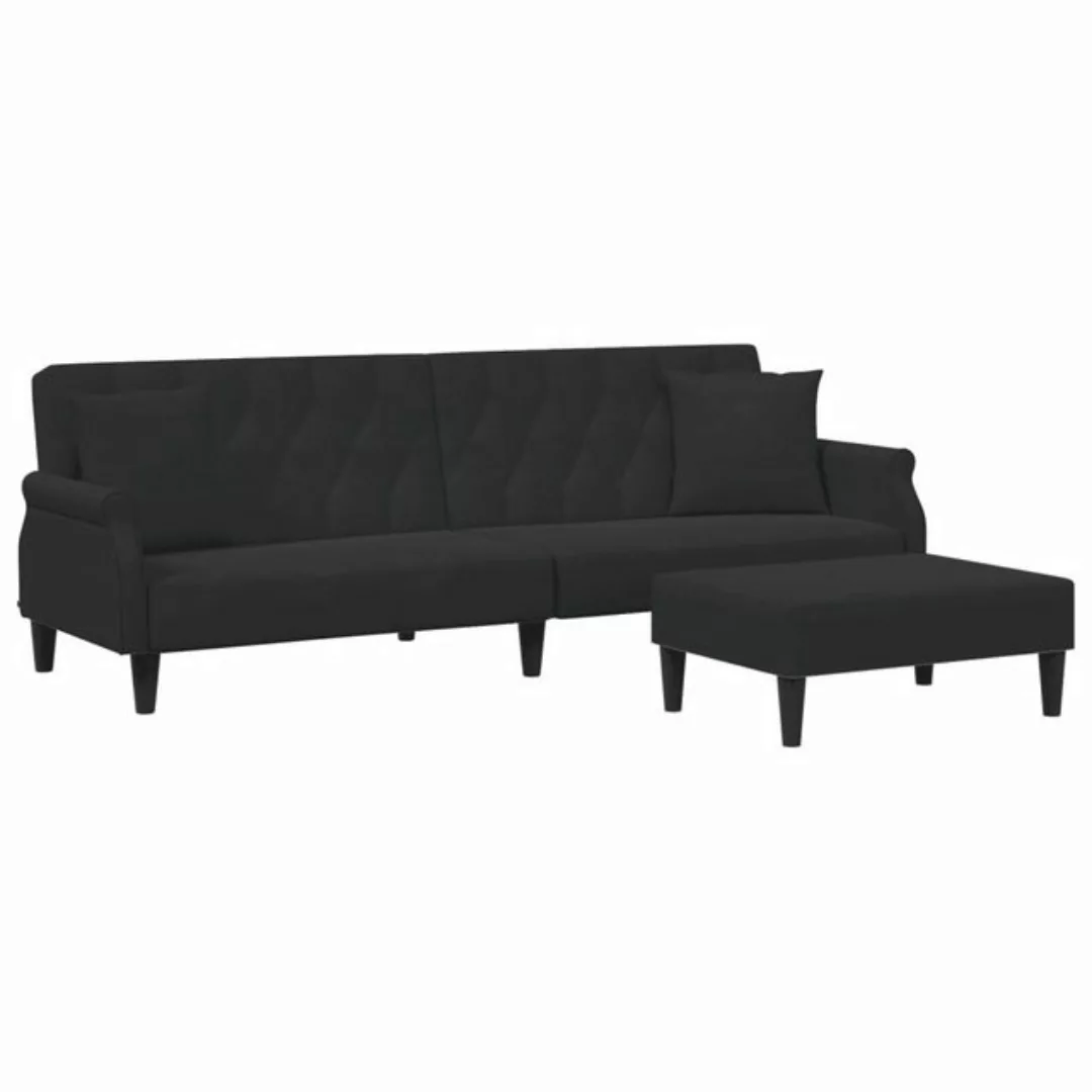 vidaXL Schlafsofa, Sofa 2-Sitzer mit Kissen und Fußhocker Schwarz Samt günstig online kaufen