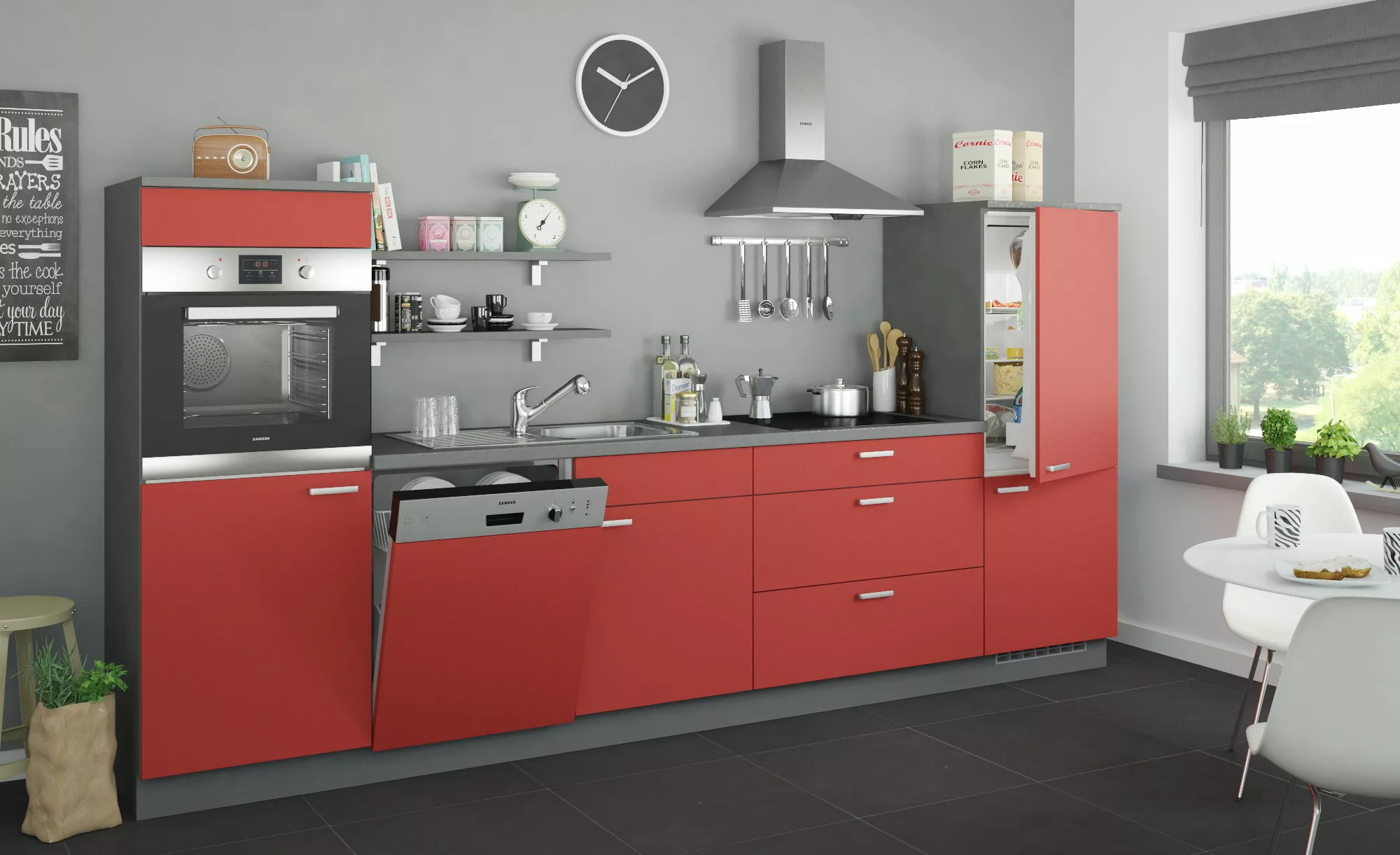 Küchenzeile ohne Elektrogeräte  Kassel ¦ rot ¦ Maße (cm): B: 330 Küchen-onl günstig online kaufen