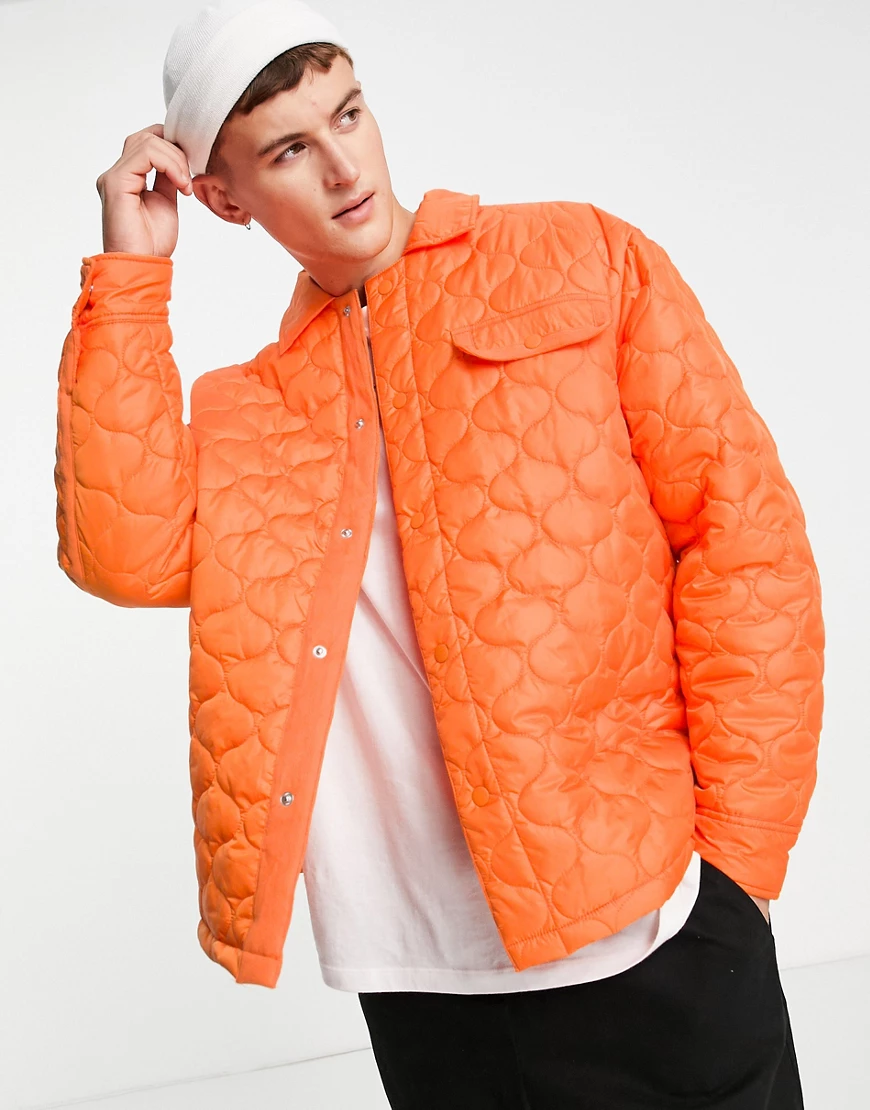 Topman – Strukturierte, wattierte Jacke aus recyceltem Material in Orange günstig online kaufen