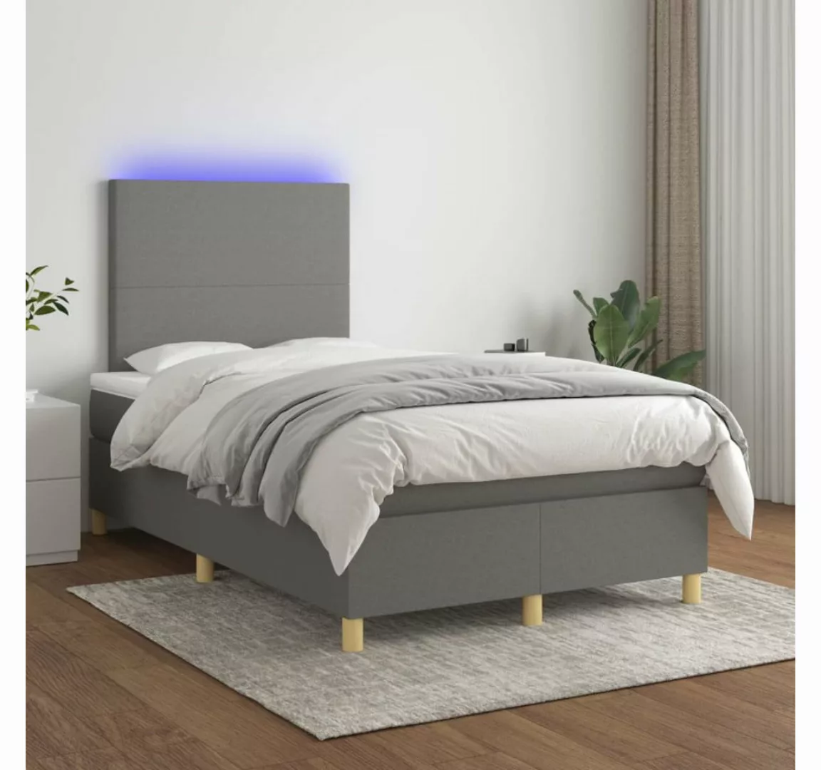 vidaXL Boxspringbett (120 x 200 cm, Schlichtes Design, Dunkelgrau), mit LED günstig online kaufen