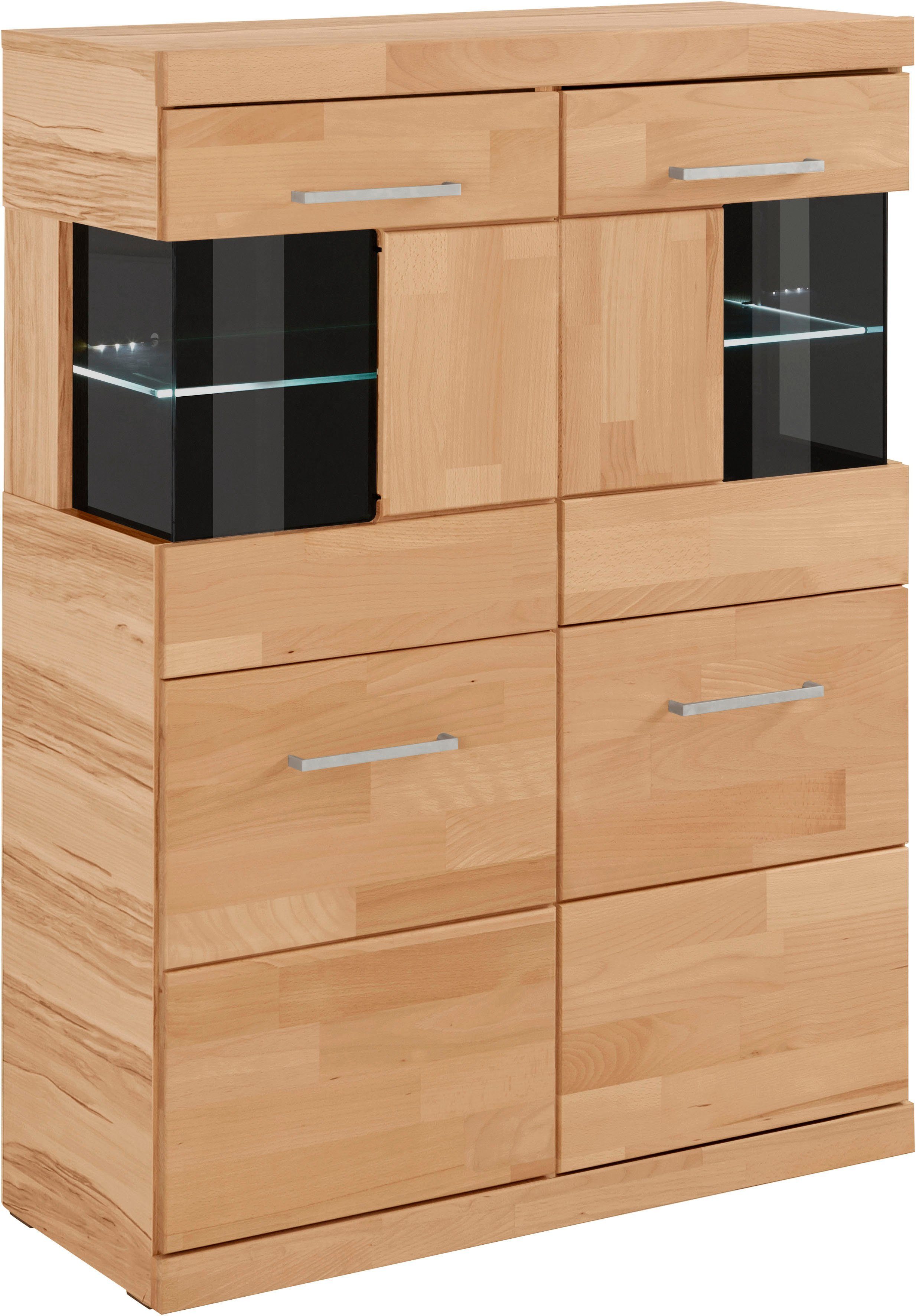 Home affaire Highboard "Ribe,85cm breit,115cm hoch, Fronten Massivholz,4 br günstig online kaufen