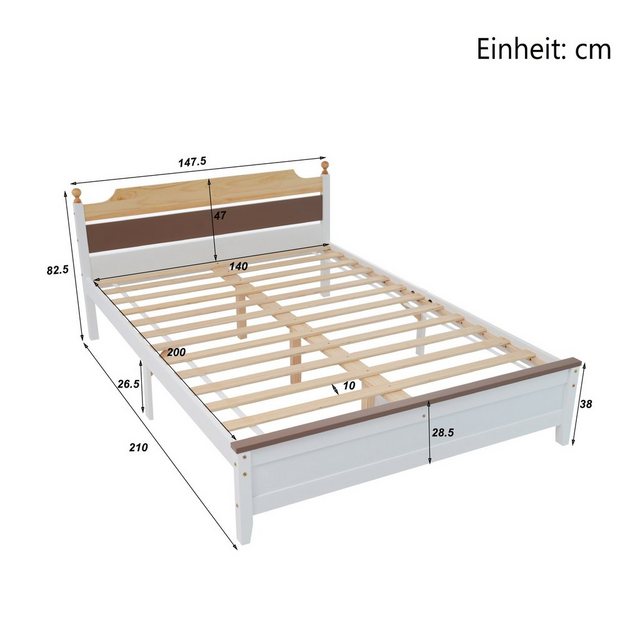 Celya Holzbett Jugendbett, Kiefernholzrahmen mit Mittelfuß, Doppelbett mit günstig online kaufen