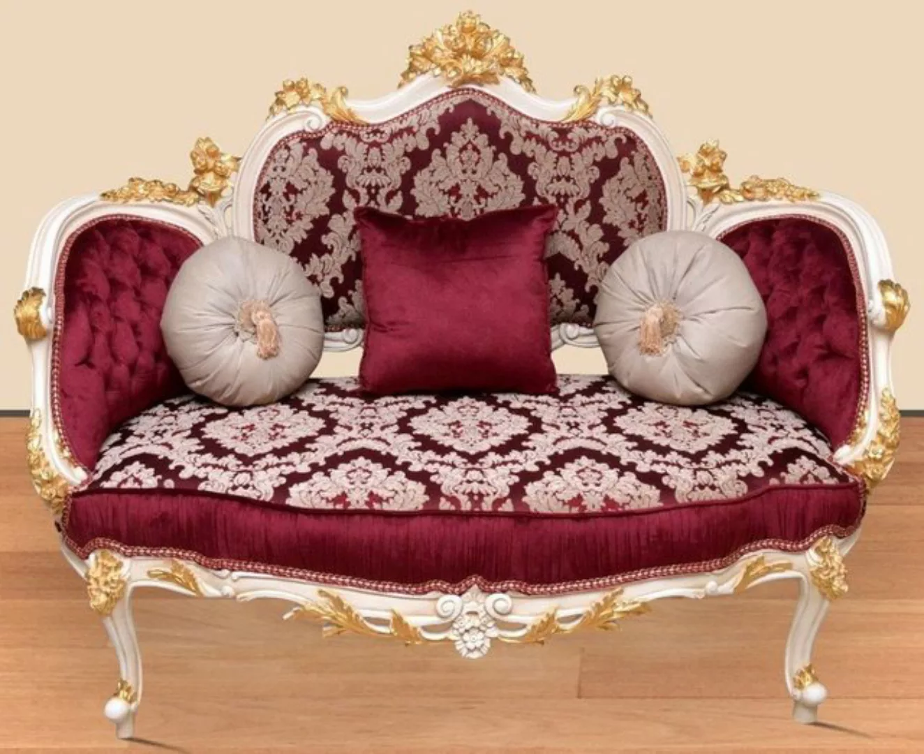 Casa Padrino Sofa Barock Sofa Bordeauxrot / Weiß / Gold - Handgefertigtes W günstig online kaufen