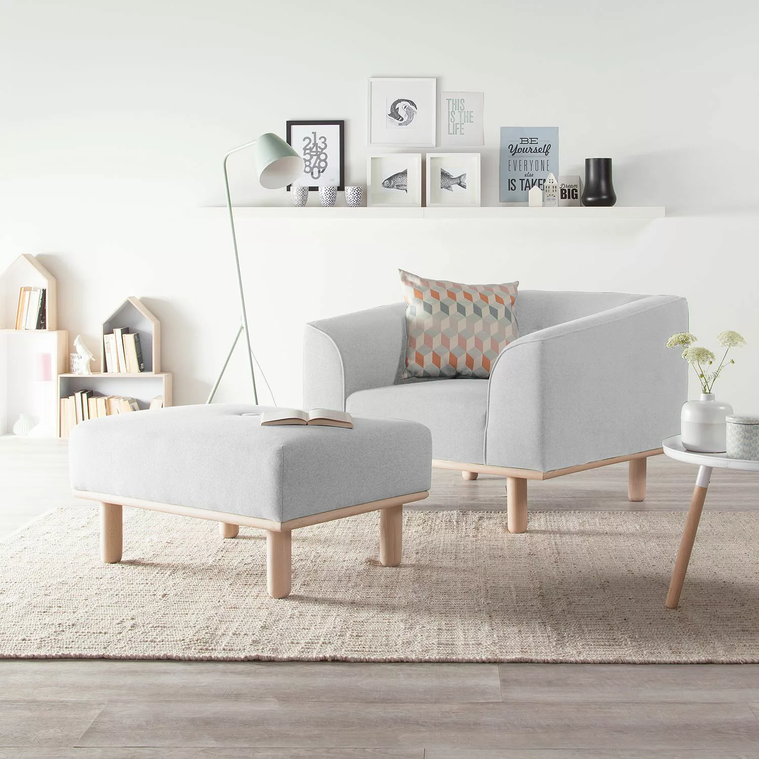 home24 Mørteens Sessel Aya Granit Webstoff mit Hocker 100x72x90 cm (BxHxT) günstig online kaufen
