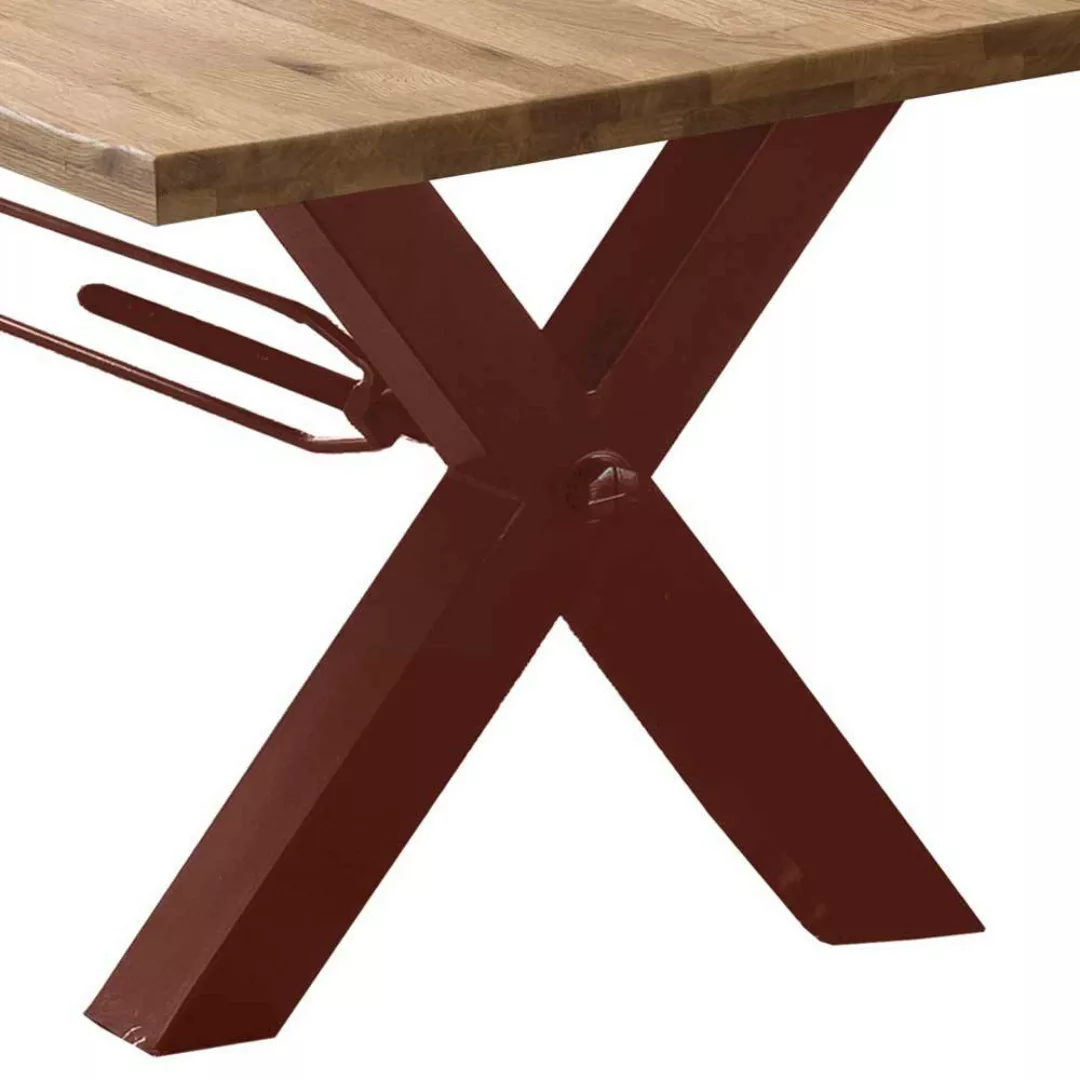 Esszimmertisch aus Wildeiche Massivholz mit Baumkante Metallgestell günstig online kaufen