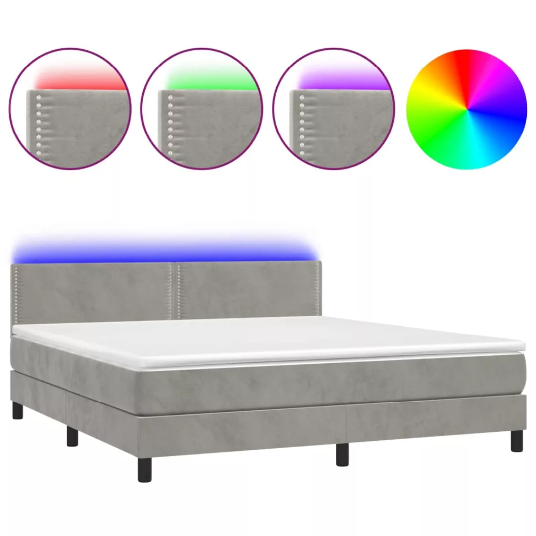 Vidaxl Boxspringbett Mit Matratze & Led Hellgrau 160x200 Cm Samt günstig online kaufen