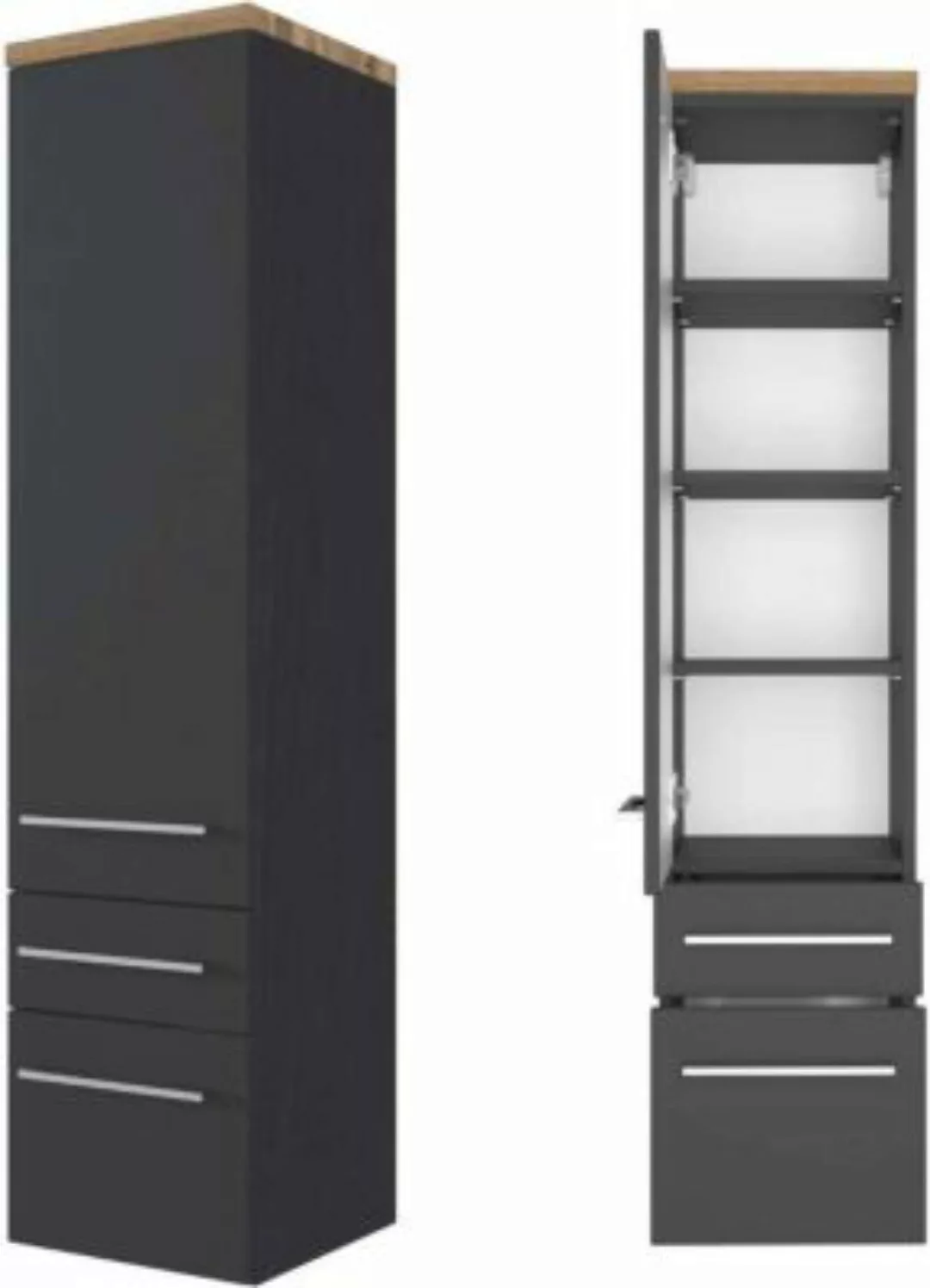 Lomadox Badmöbel Midischrank Hochschrank 30 cm TAREE-03 in matt grau schwar günstig online kaufen