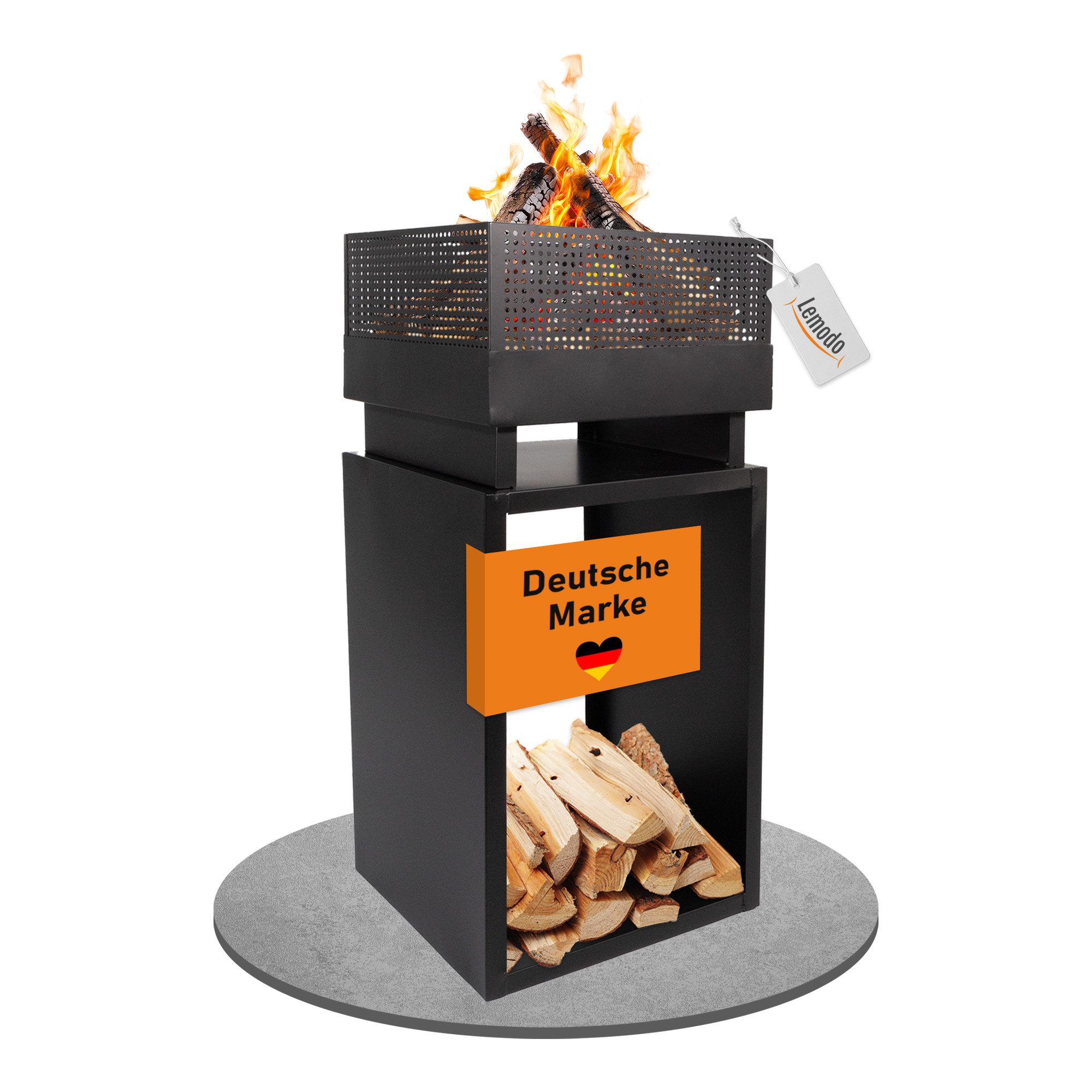 Lemodo Feuerkorb mit Holzlager, Feuerschale Stahl, günstig online kaufen