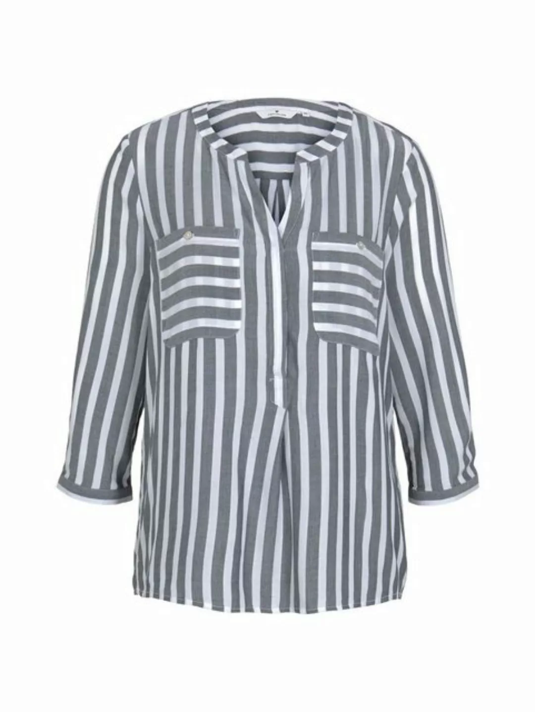 TOM TAILOR Blusenshirt Gestreifte 3/4 Arm Bluse V-Ausschnitt Tunika Shirt 4 günstig online kaufen