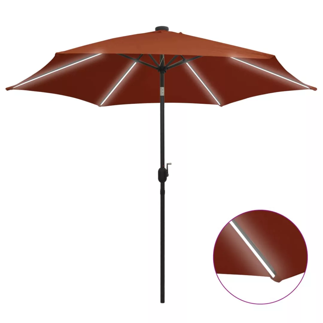 Sonnenschirm Mit Led-leuchten Alu-mast 300 Cm Terracotta-rot günstig online kaufen