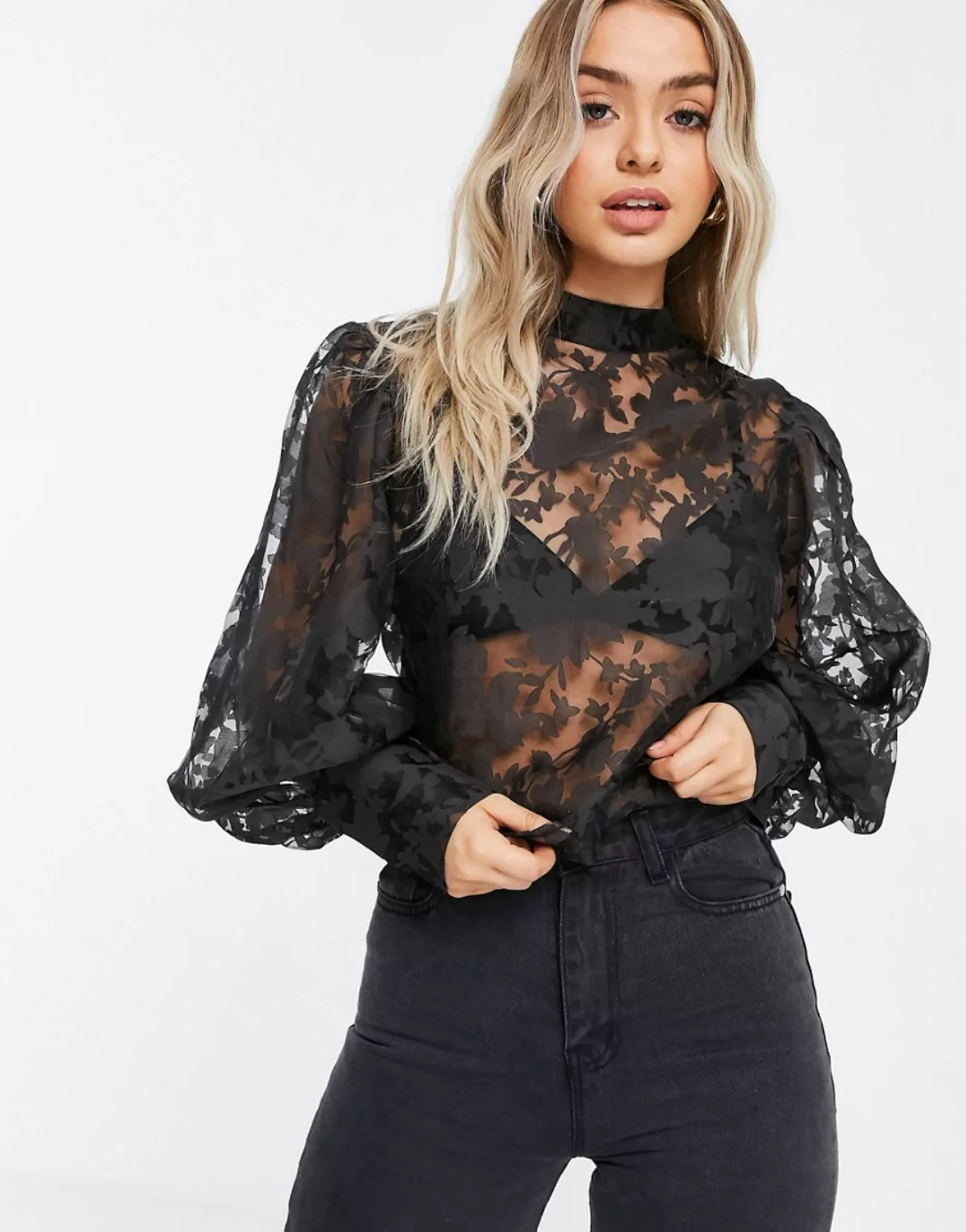 Missguided – Bluse mit Ballonärmeln in Schwarz günstig online kaufen