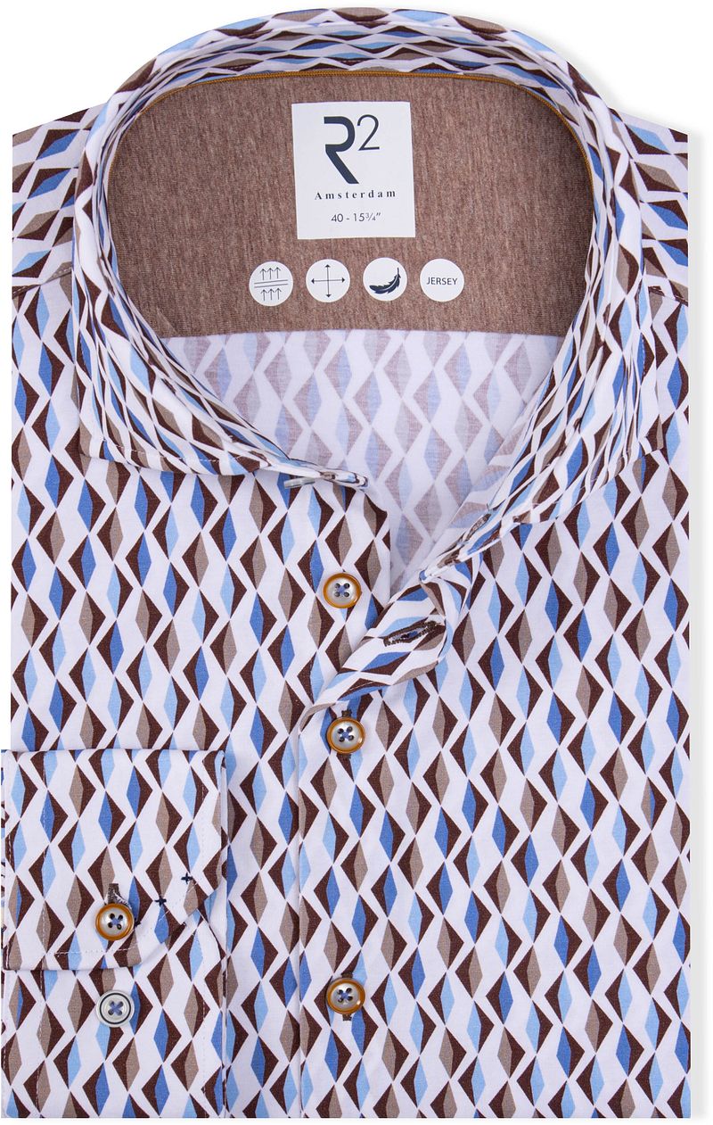 R2 Hemd Jersey Retro Impression Beige Blau - Größe 41 günstig online kaufen