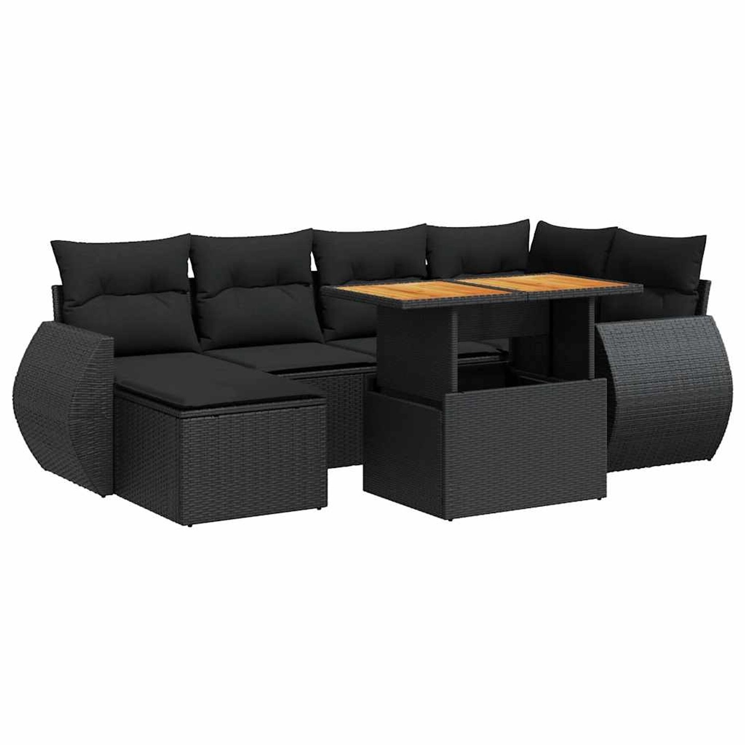 vidaXL 7-Tlg Garten-Sofagarnitur mit Kissen Schwarz Poly Rattan 3327282 günstig online kaufen