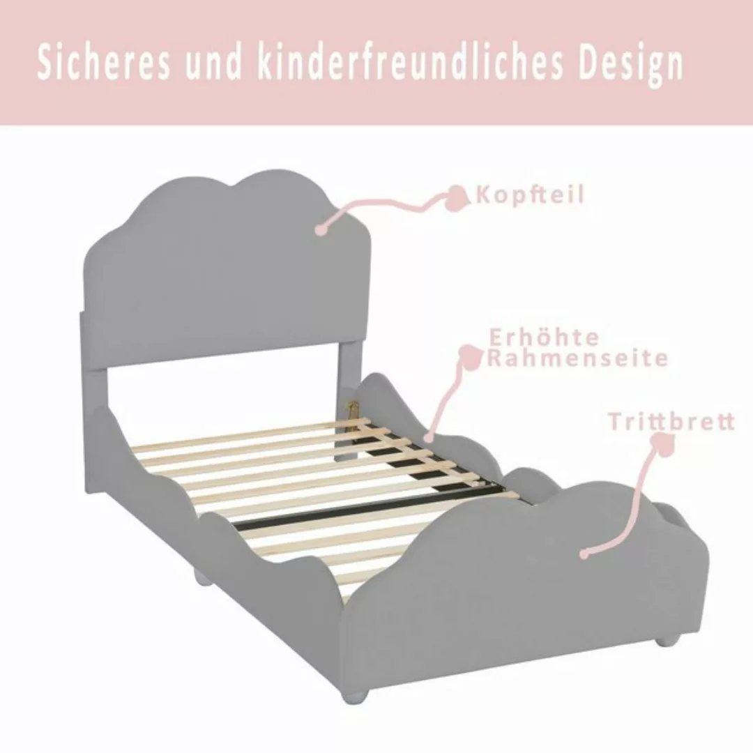 Merax Polsterbett, 90x200cm mit höhenverstellbarem Kopfteil, Kinderbett mit günstig online kaufen