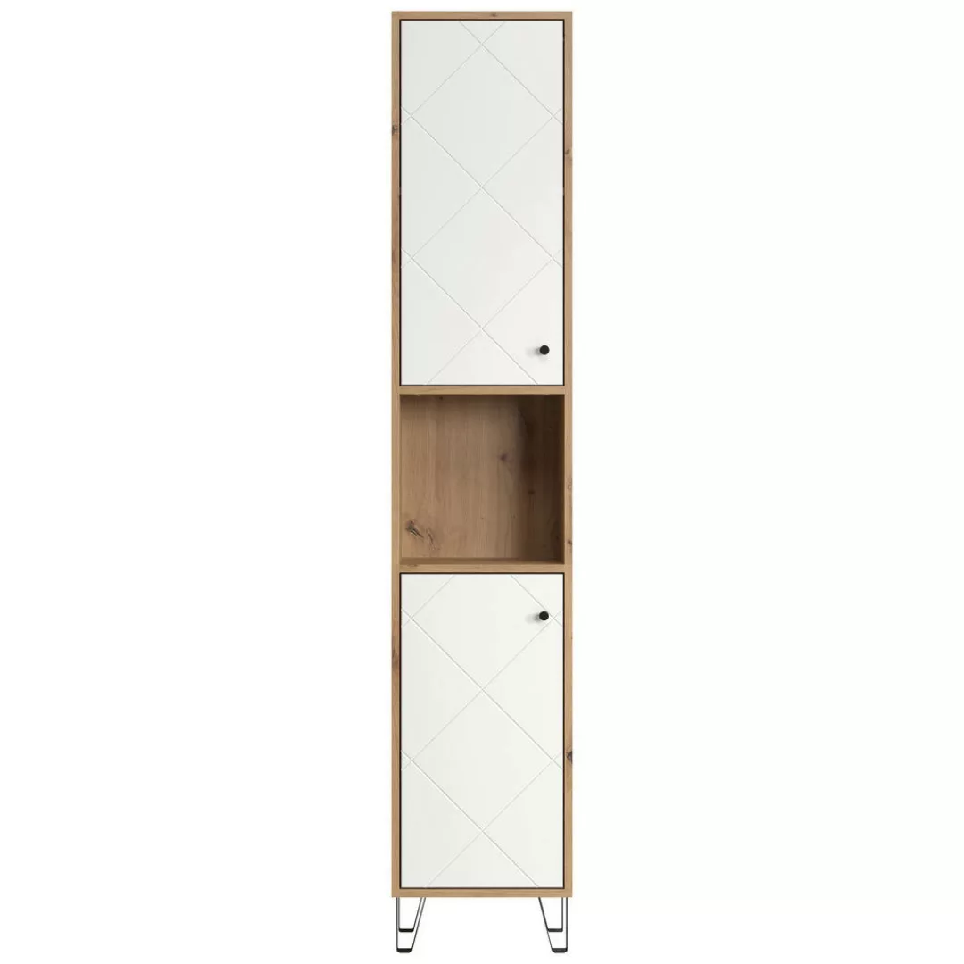 trendteam Hochschrank Highboard Regal Badschrank Badzimmermöbel Weiß/Eiche günstig online kaufen