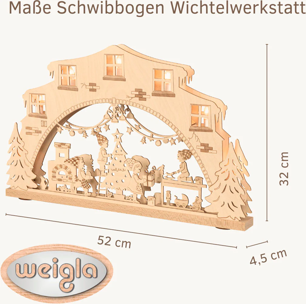 Weigla Schwibbogen "Wichtelwerkstatt, Lichterbogen aus Holz, NATUR", Erzgeb günstig online kaufen