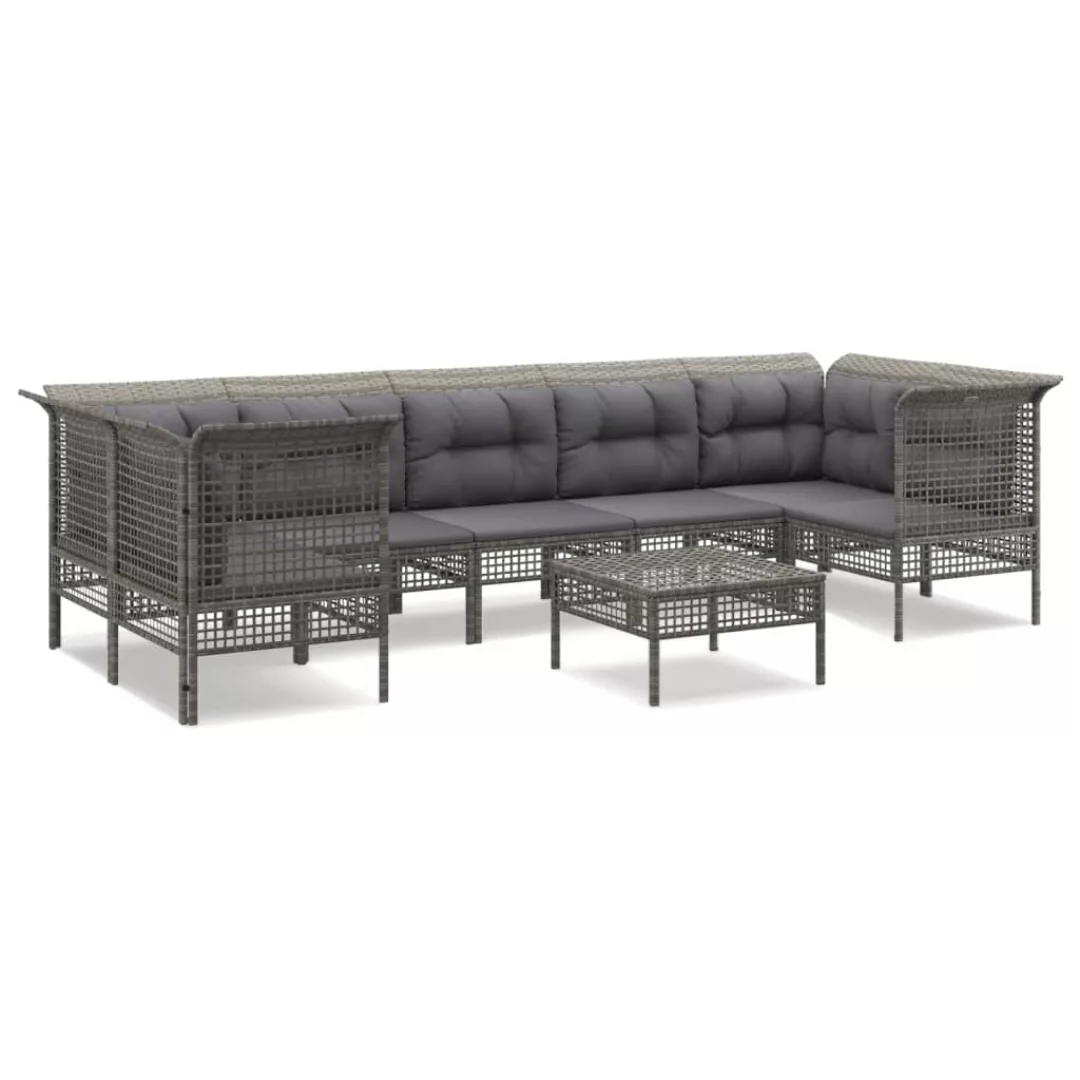 Vidaxl 8-tlg. Garten-lounge-set Mit Kissen Grau Poly Rattan günstig online kaufen