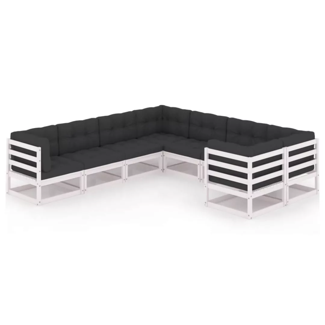 8-tlg. Garten-lounge-set Mit Kissen Weiß Kiefer Massivholz günstig online kaufen