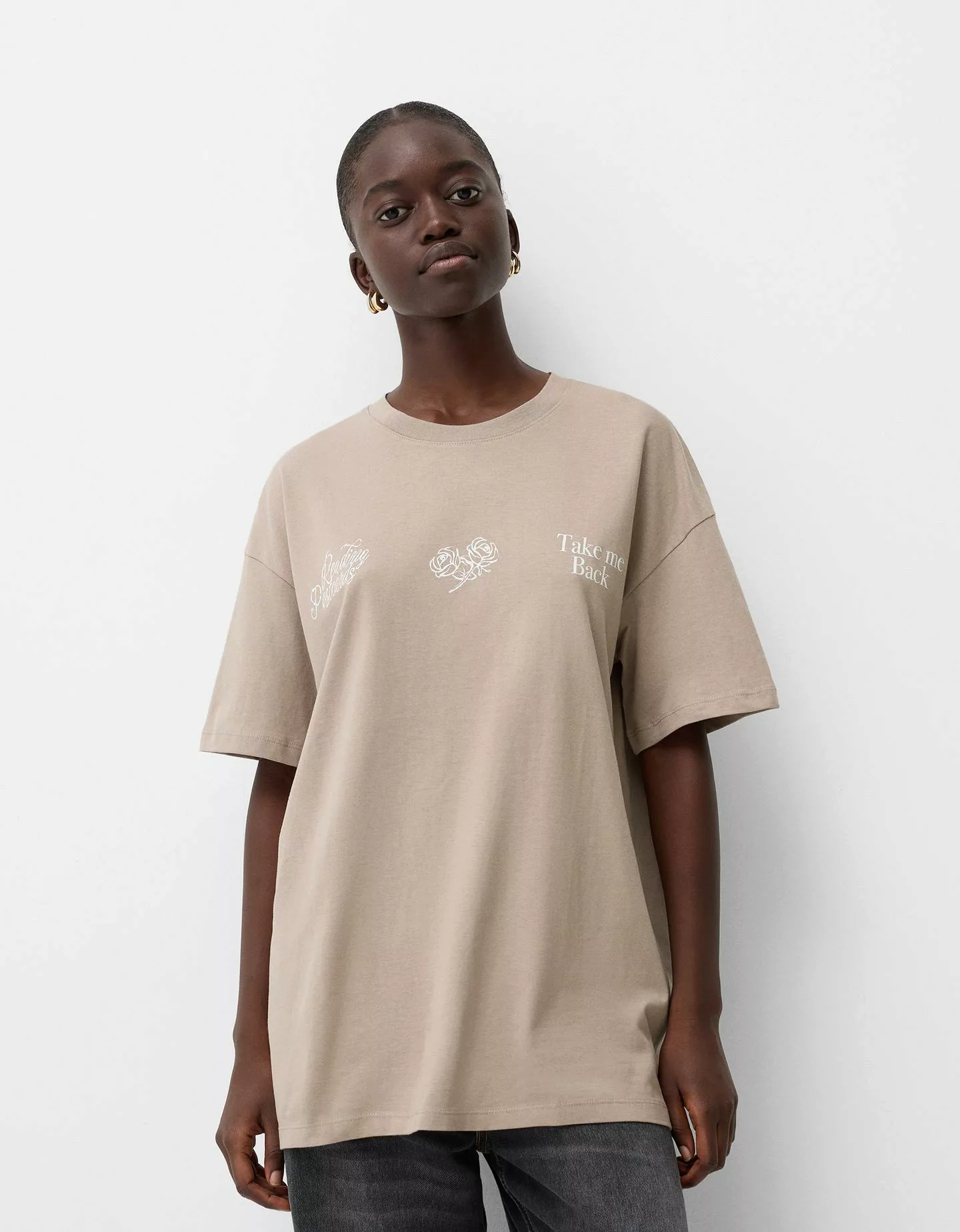 Bershka T-Shirt Mit Print Damen Xs Sandfarbe günstig online kaufen