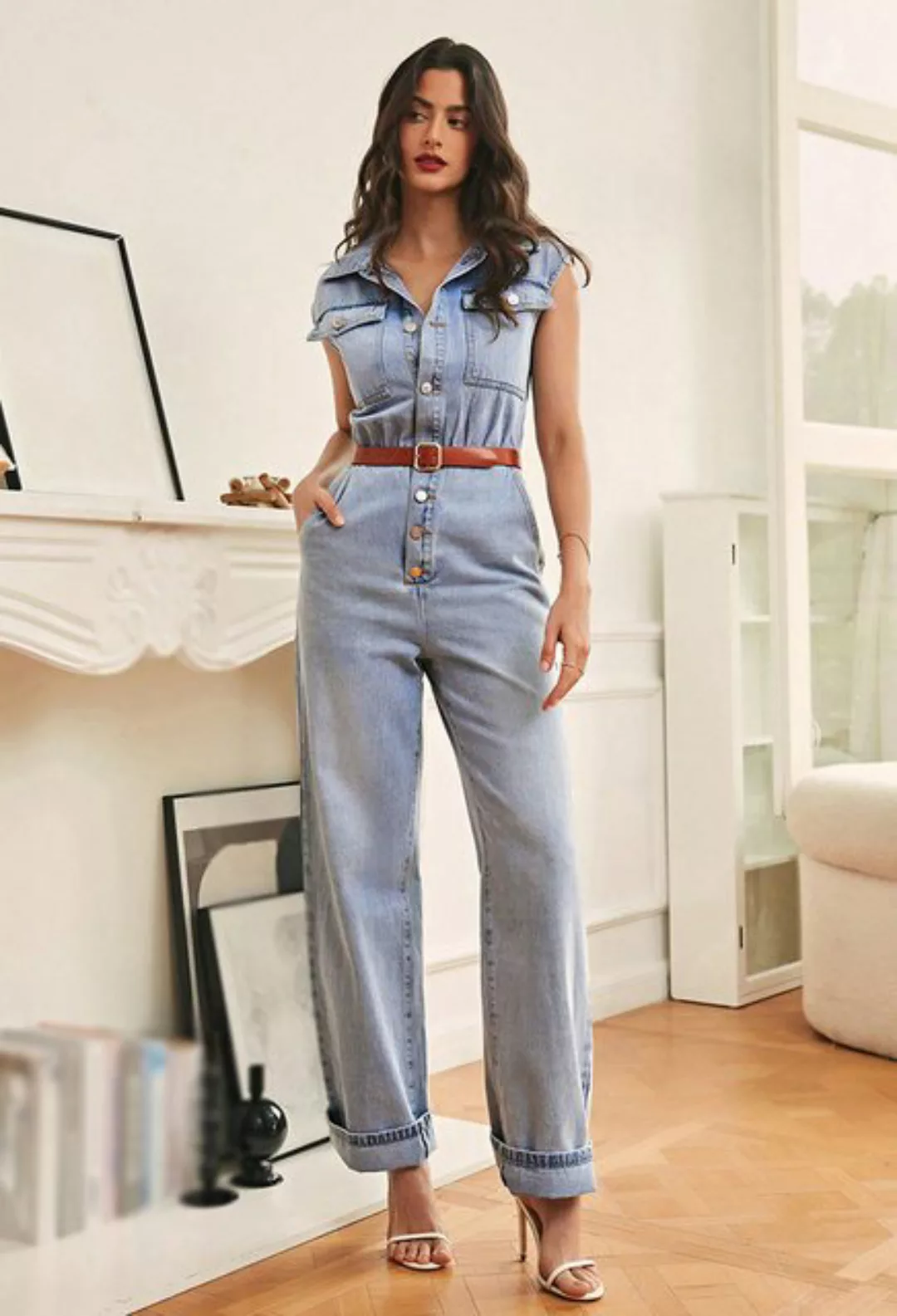 CHENIN 7/8-Overall Lässiger Pendleranzug Slim Slim Jumpsuit Denim-Hose mit günstig online kaufen