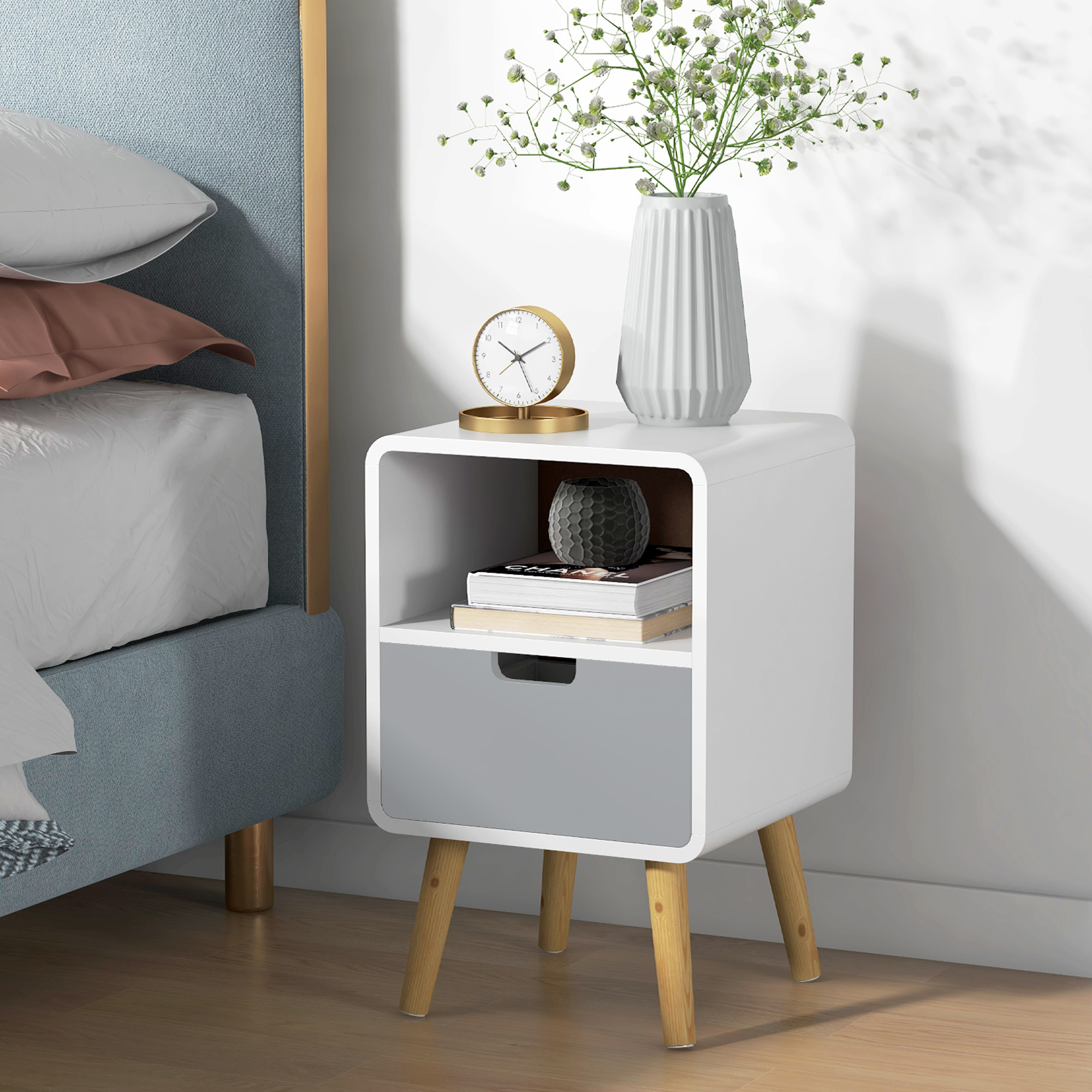 HOMCOM Nachttisch, Nachtschrank mit Schublade, Nachtkommode mit Offenem Fac günstig online kaufen