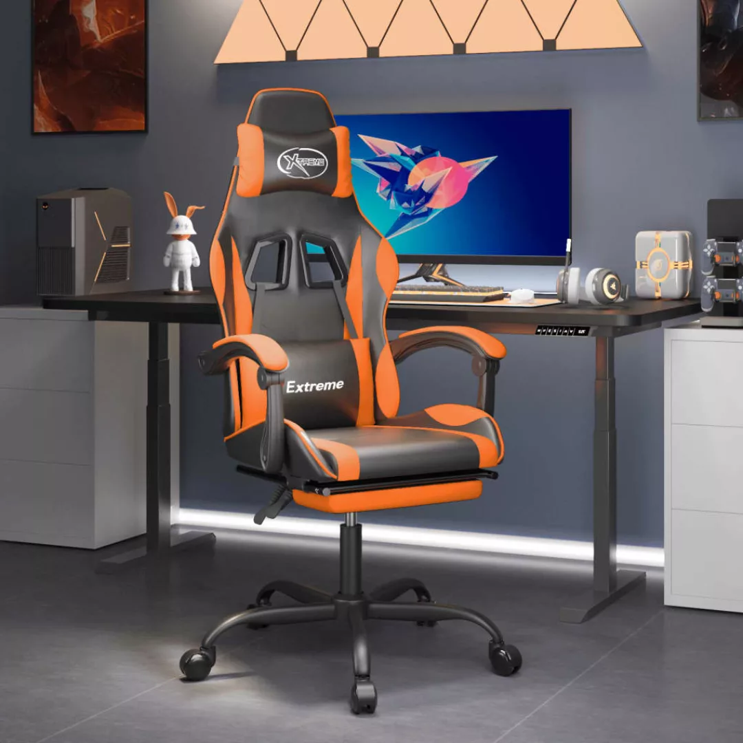 Vidaxl Gaming-stuhl Mit Fußstütze Drehbar Schwarz & Orange Kunstleder günstig online kaufen