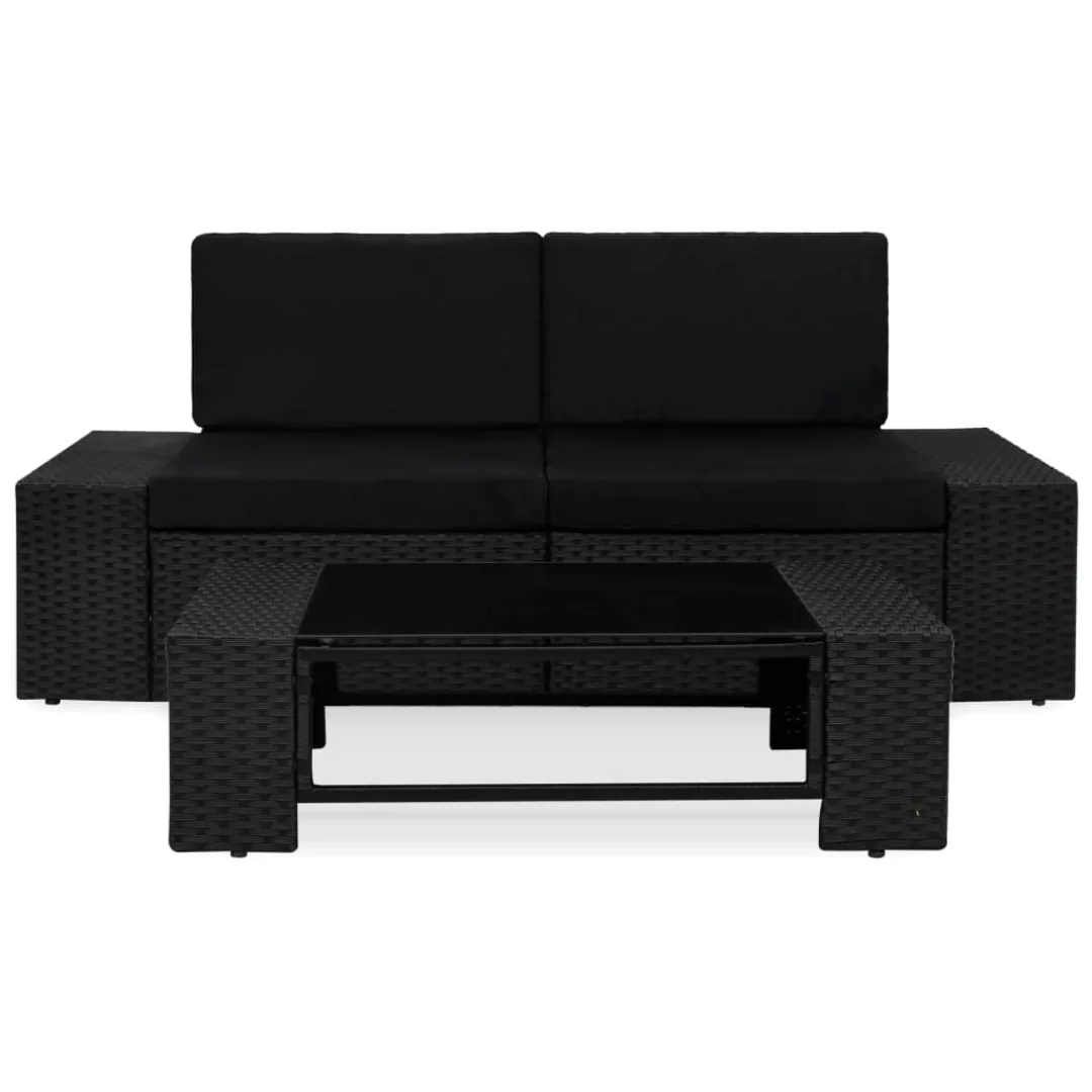 3-tlg. Garten-lounge-set Poly Rattan Schwarz günstig online kaufen