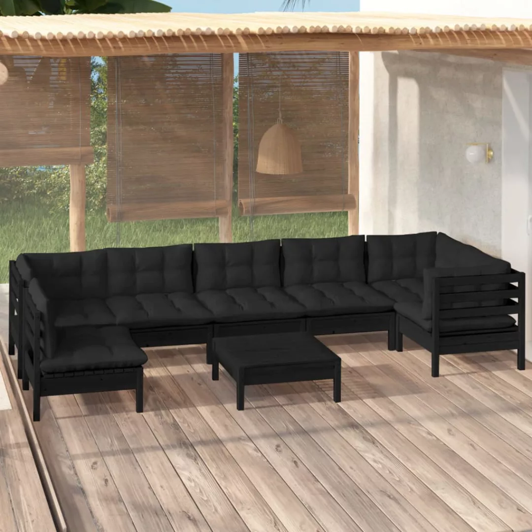 8-tlg. Garten-lounge-set Mit Kissen Schwarz Kiefernholz günstig online kaufen