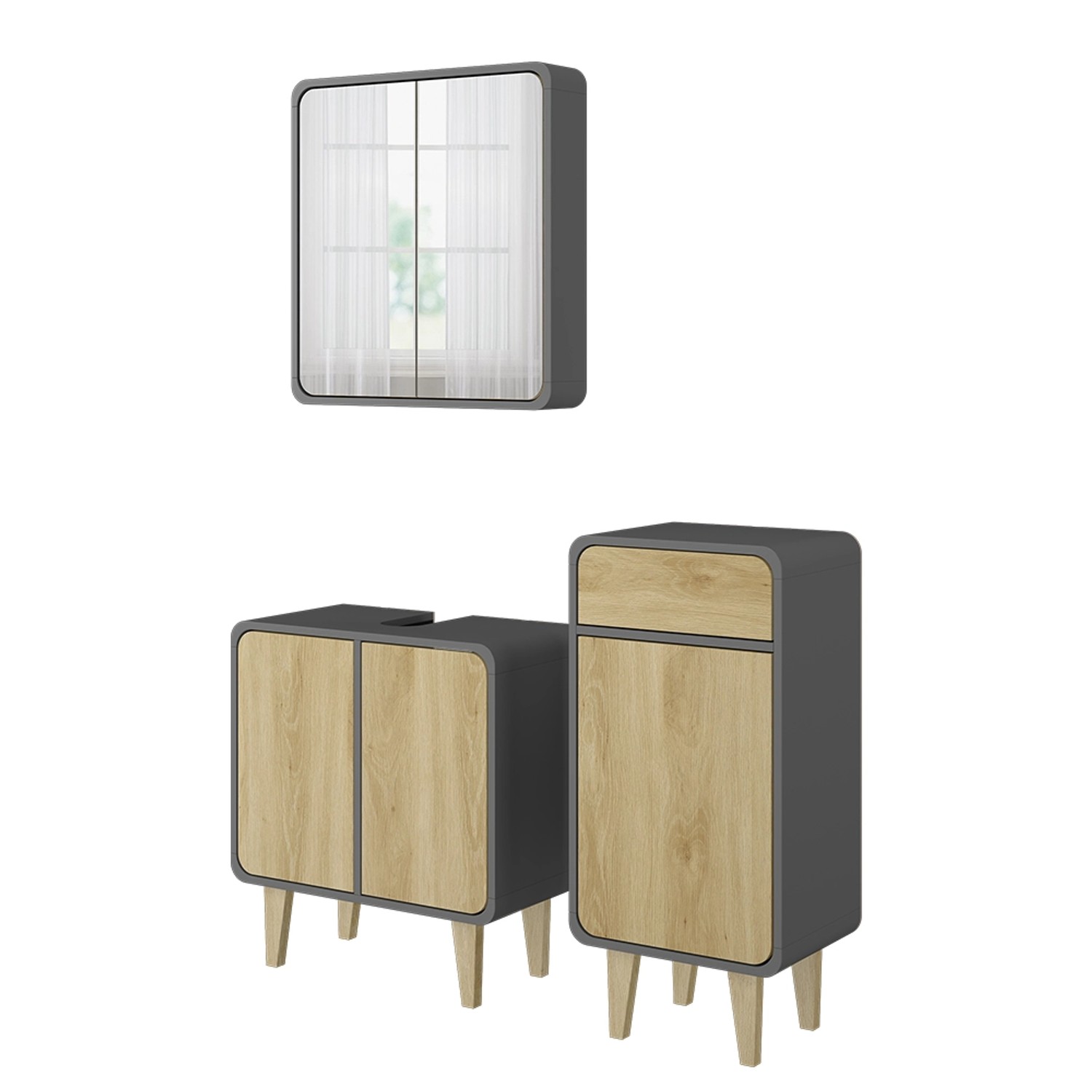 Vicco Badmöbel-Set Arla Anthrazit/Eiche 3 Teile mit Midischrank günstig online kaufen