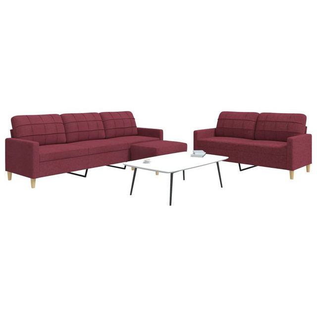 vidaXL 3-Tlg Sofagarnitur mit Fußhocker Weinrot Stoff 2149643 günstig online kaufen