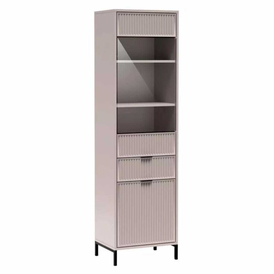 Lomadox Vitrine LAURO-161 Vitrinenschrank Wohnzimmer Kaschmir beige Rillen günstig online kaufen