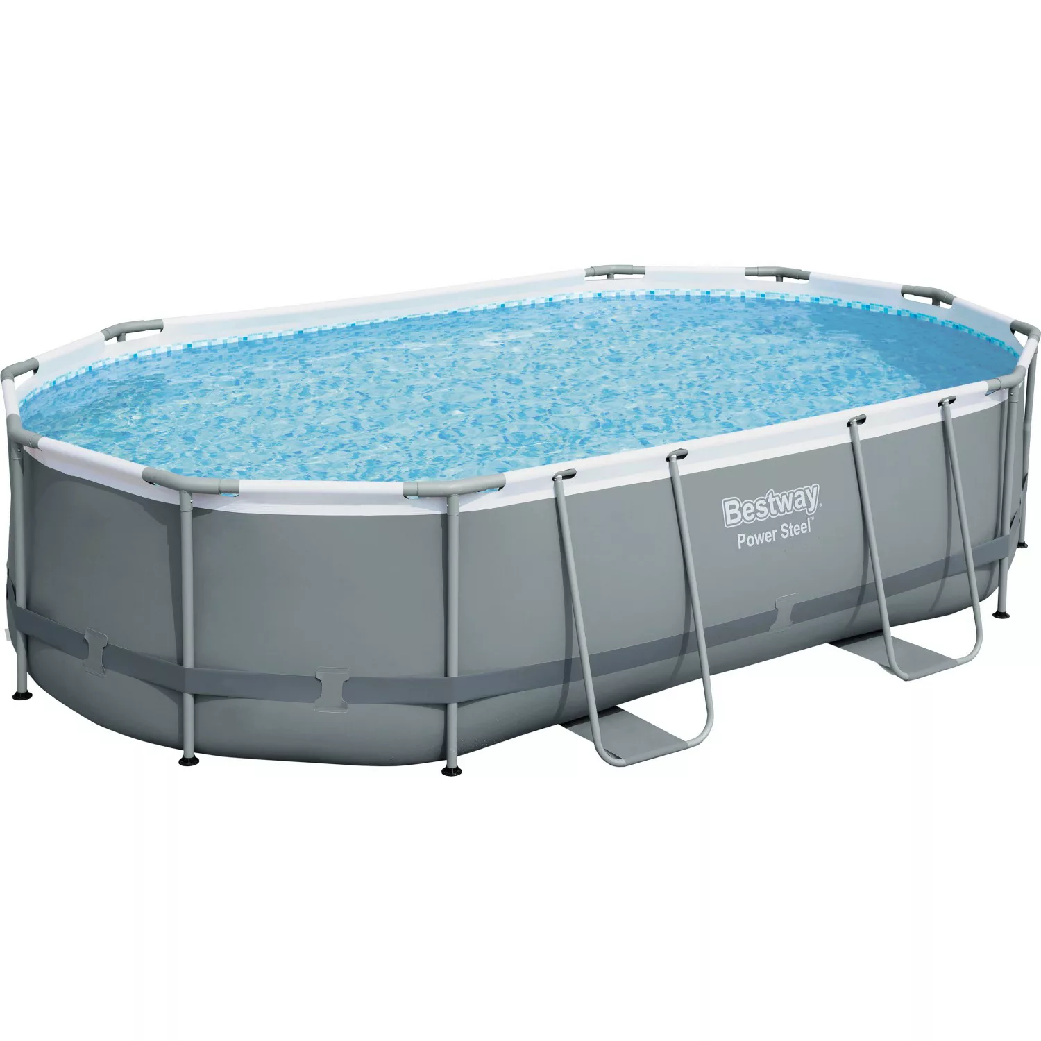 Bestway Frame Pool Power Steel Komplett-Set 488 x 305 x 107 cm Grau Oval günstig online kaufen