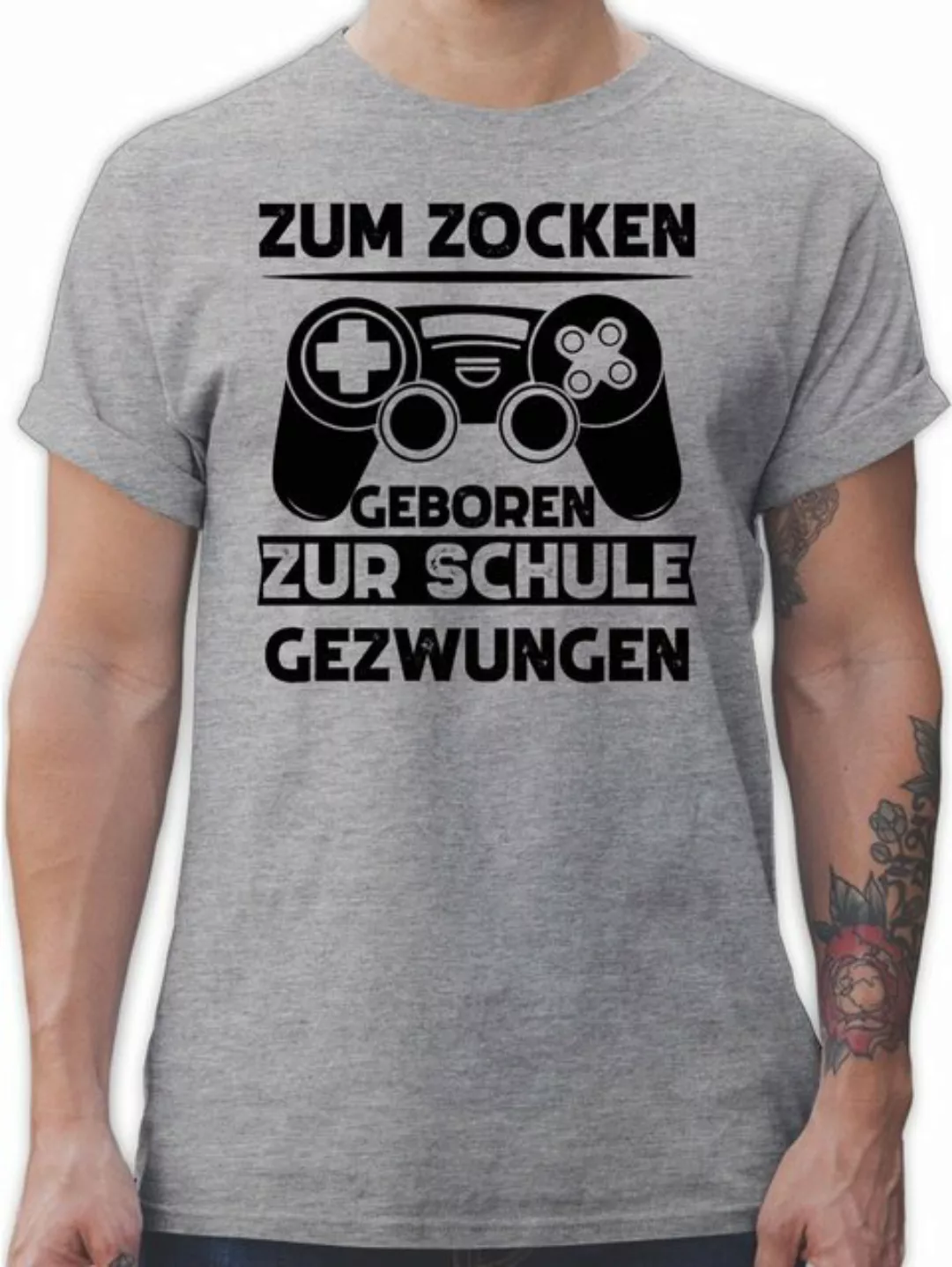 Shirtracer T-Shirt Zum zocken geboren zur Schule gezwungen Nerd Geschenke günstig online kaufen