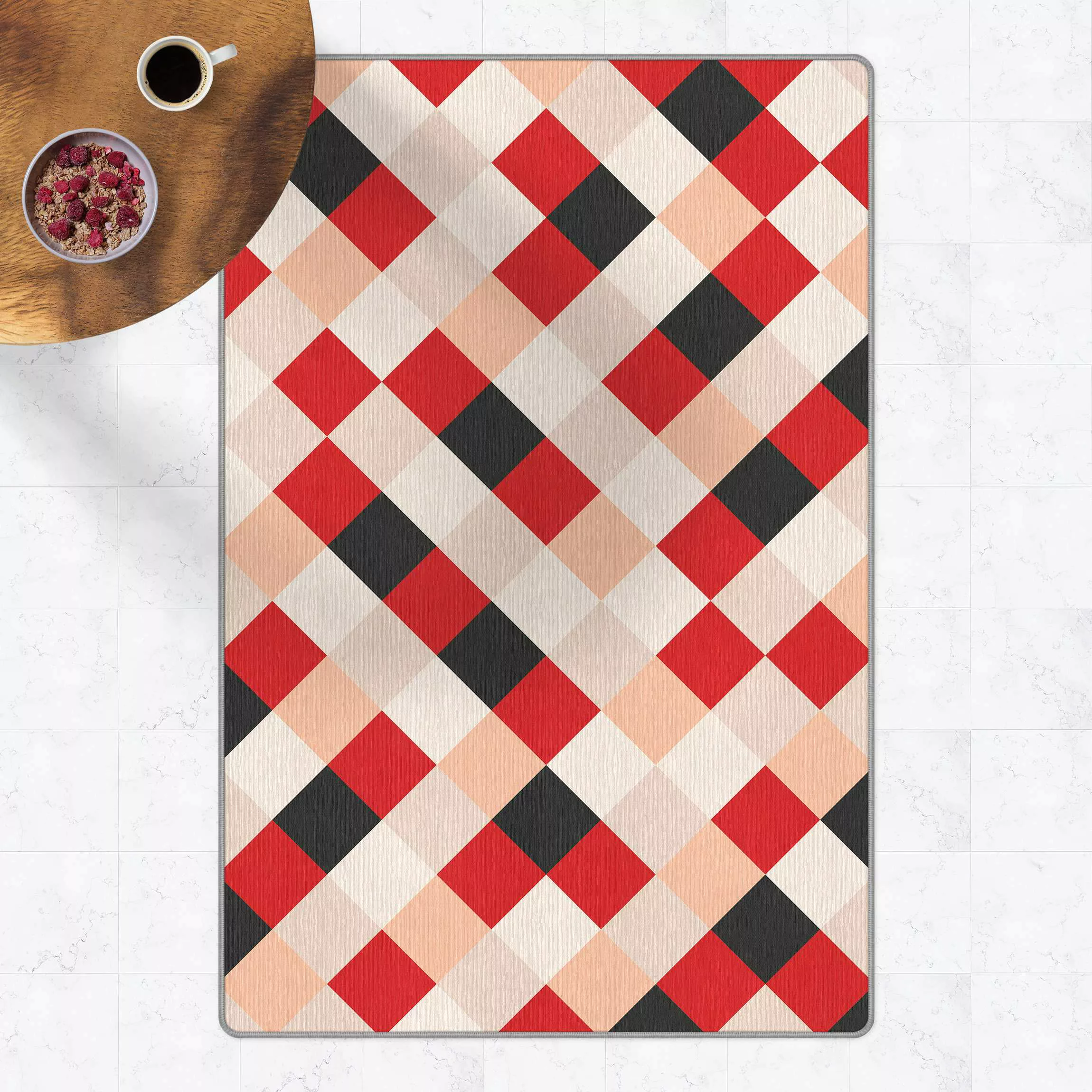Teppich Geometrisches Muster gedrehtes Schachbrett Rot günstig online kaufen