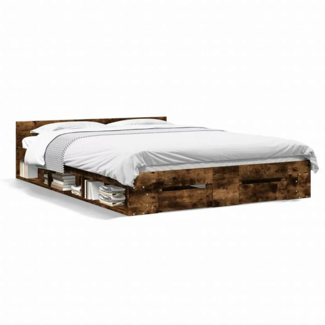 vidaXL Bett Bettgestell mit Schubladen Räuchereiche 160x200cm Holzwerkstoff günstig online kaufen