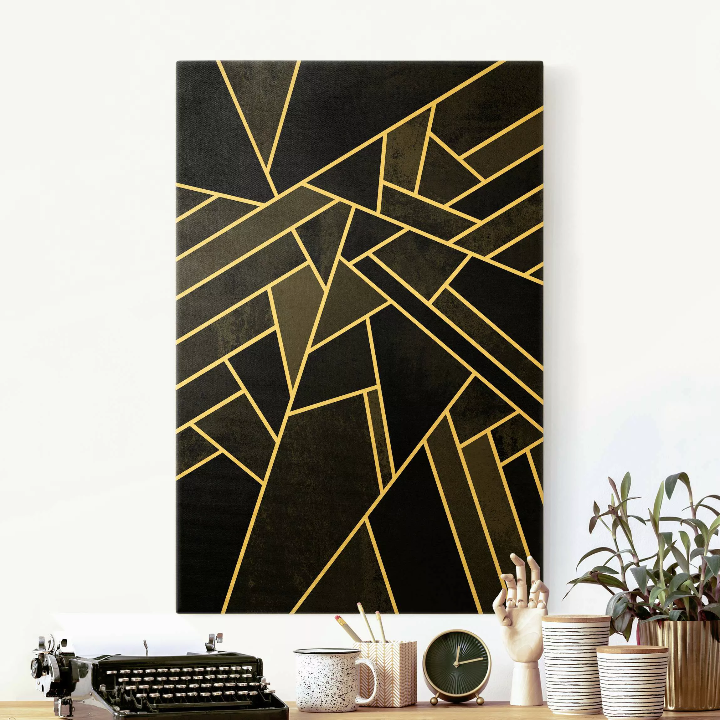 Leinwandbild Gold Goldene Geometrie - Schwarze Dreiecke günstig online kaufen