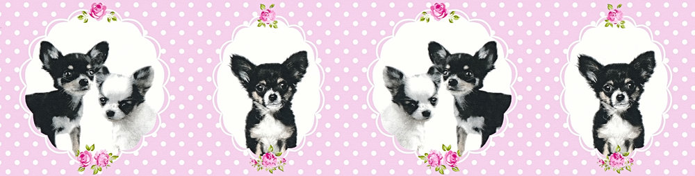 Bricoflor Mädchenzimmer Tapetenbordüre Rosa Tapete mit Chihuahua und Polka günstig online kaufen