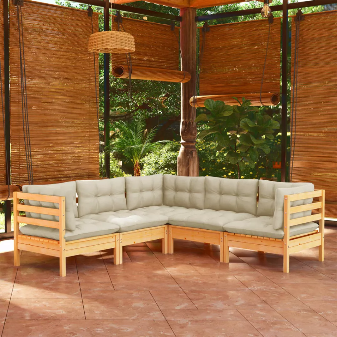 5-tlg. Garten-lounge-set Mit Creme Kissen Massivholz Kiefer günstig online kaufen