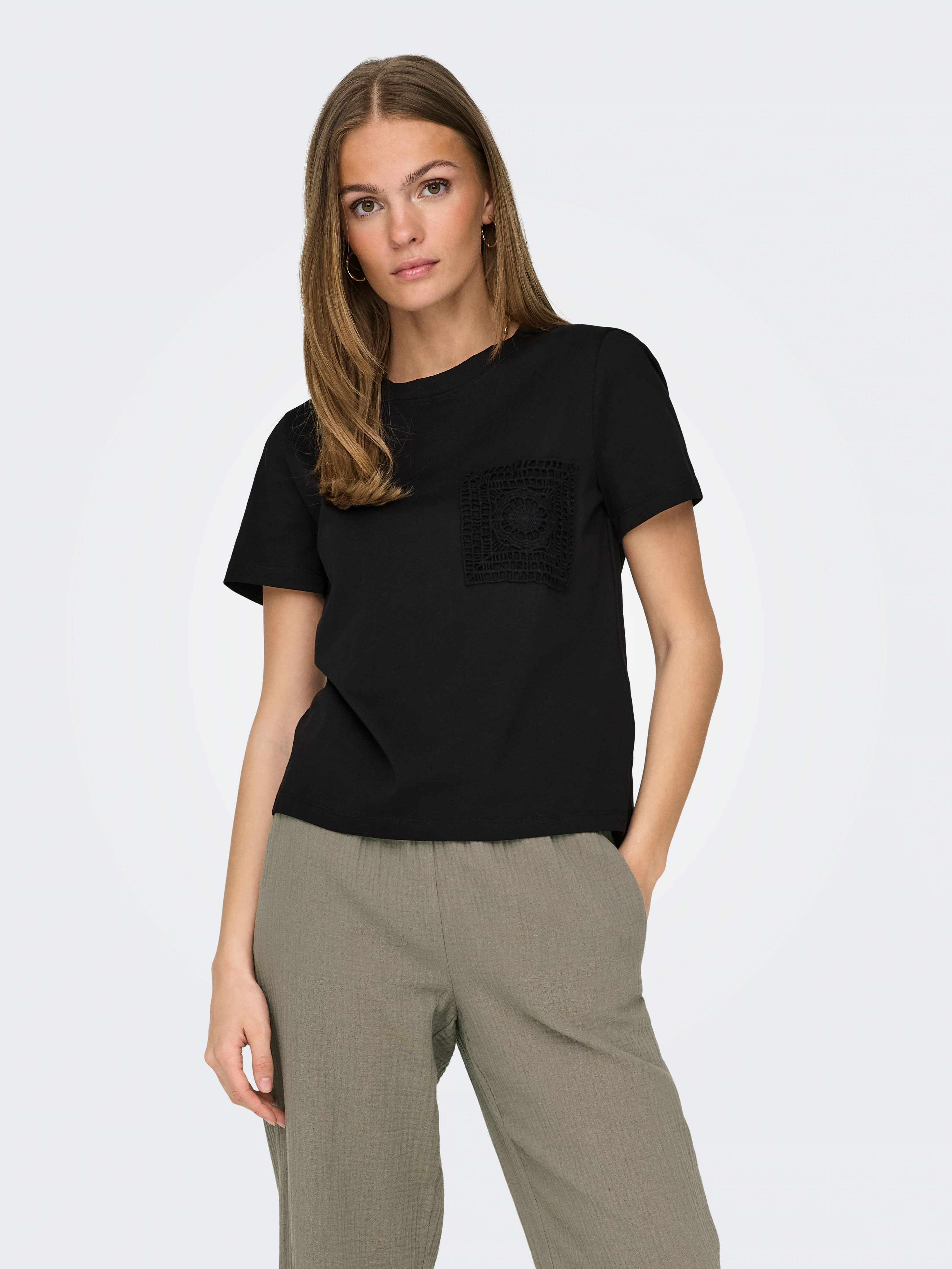 JDY Kurzarmshirt "JDYSELMA S/S CROCHET POCKET TOP JRS NOOS" günstig online kaufen