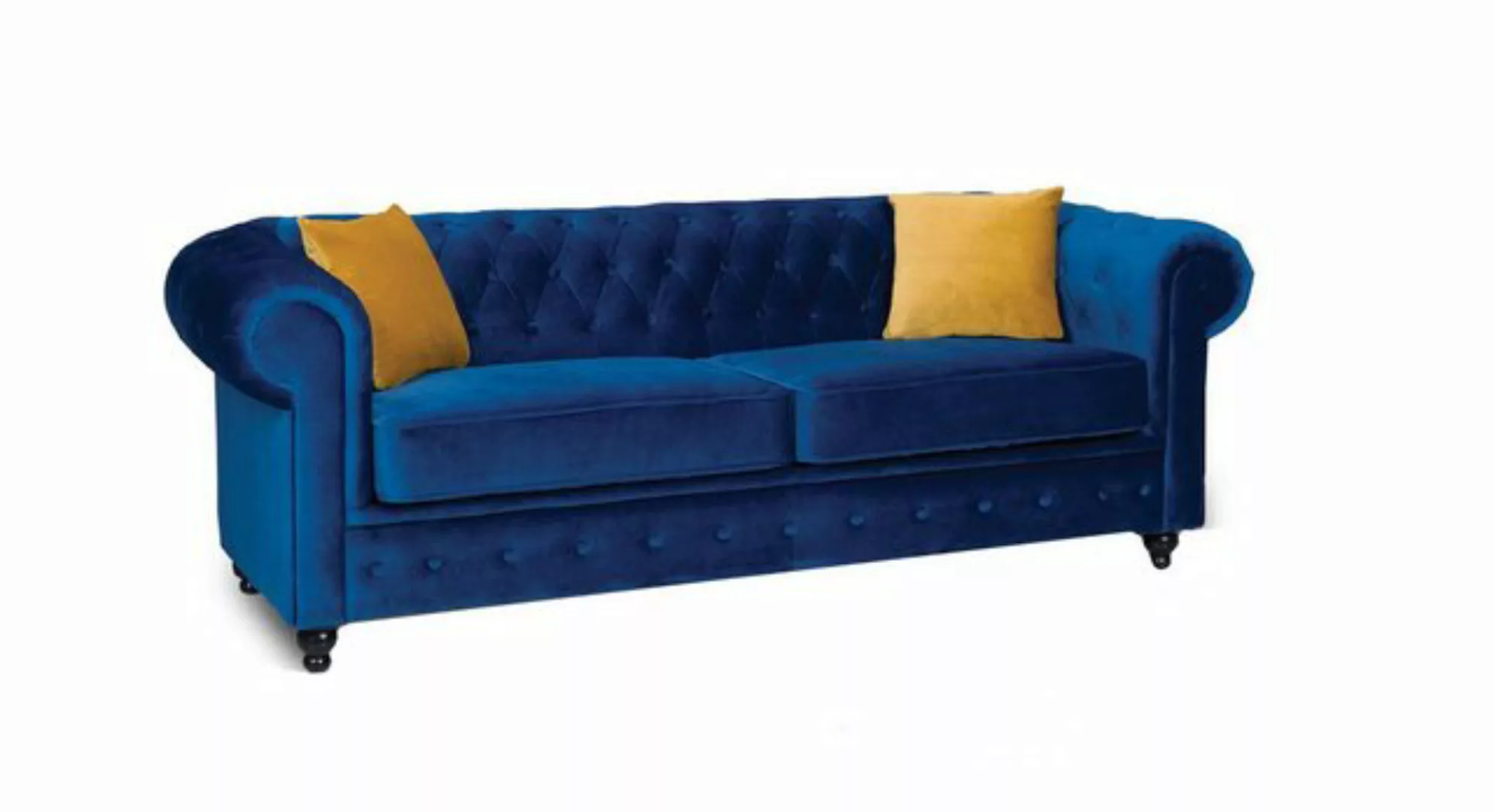 Xlmoebel Sofa Neues Designer Chesterfield Textil-Sofa in Blau mit 3 Sitzplä günstig online kaufen