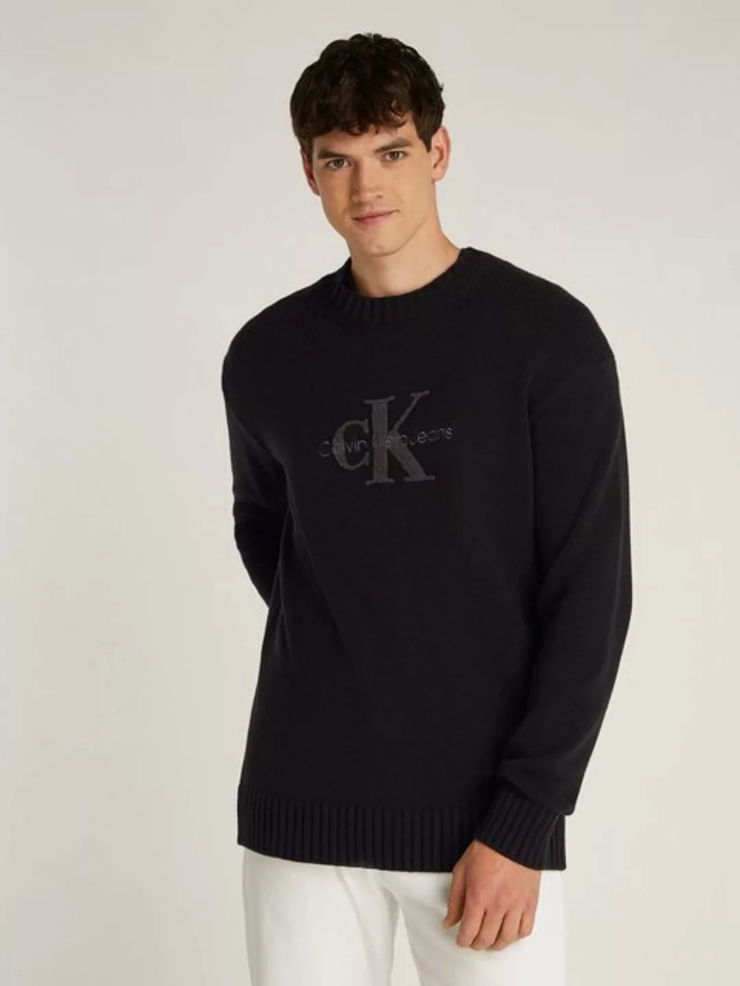 Calvin Klein Jeans Rundhalspullover CHENILLE MONOLOGO SWEATER mit Logostick günstig online kaufen