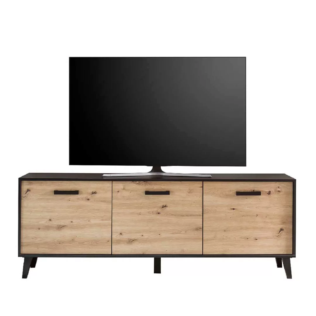 Fernsehunterschrank 186 cm breit Wildeichefarben und Schwarz günstig online kaufen