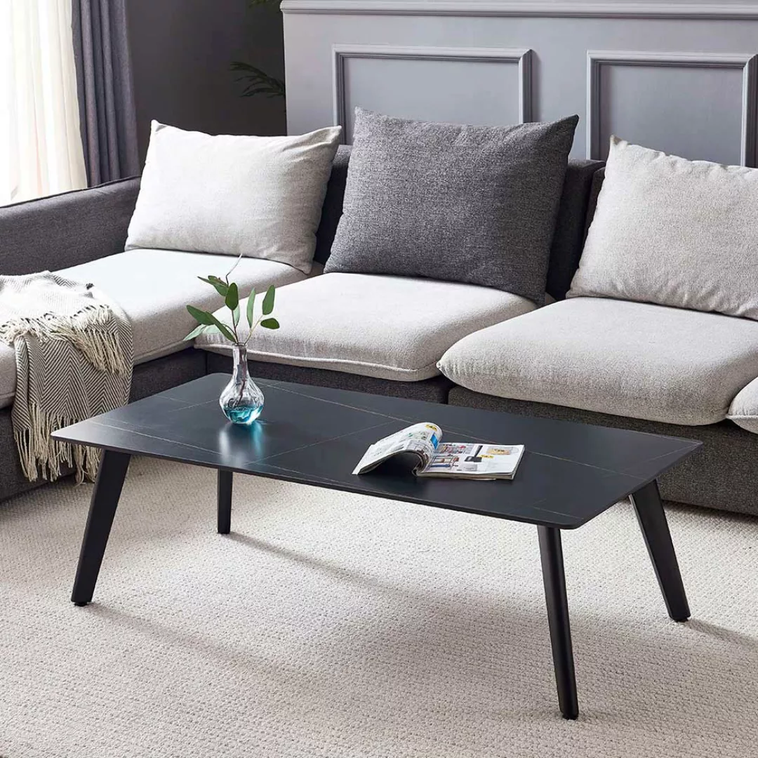 Sofa Tisch Marmor Optik Platte in Schwarz 125 cm breit günstig online kaufen