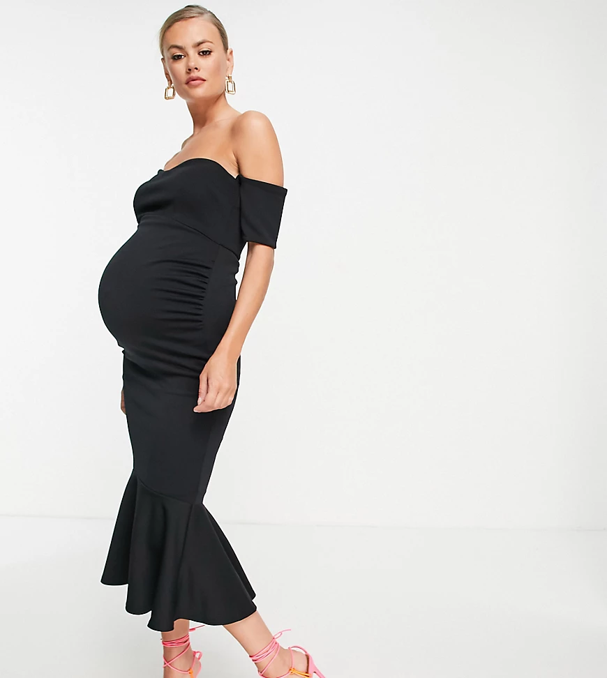 True Violet Maternity – Midikleid im Meerjungfrauen-Schnitt mit Bardot-Auss günstig online kaufen